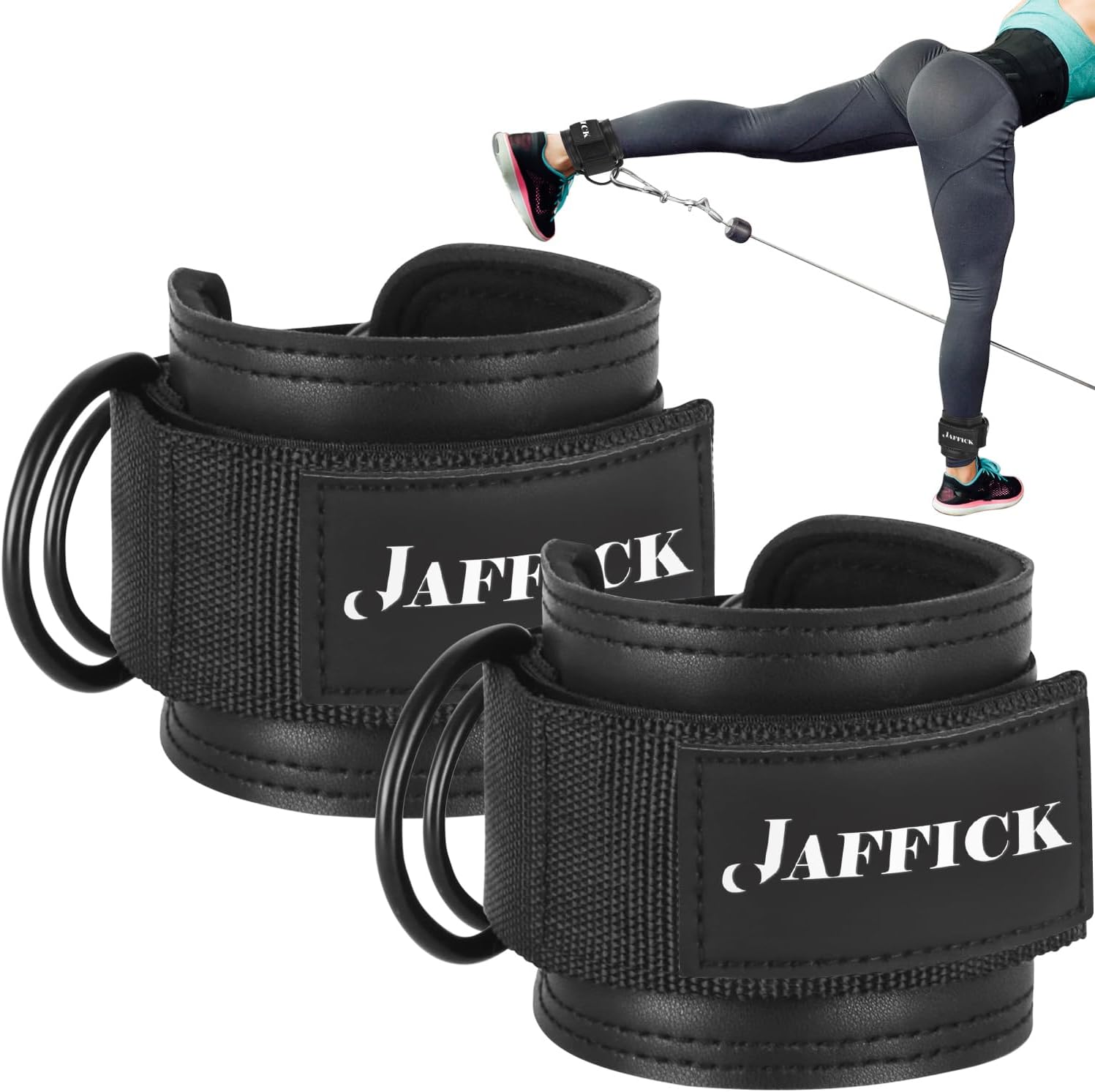Jaffick Ankle Weights Straps For Cable Machines Women, Gym Glute Workouts, Lower Body Exercises – Adjustable Leg Straps With Neoprene Padding
