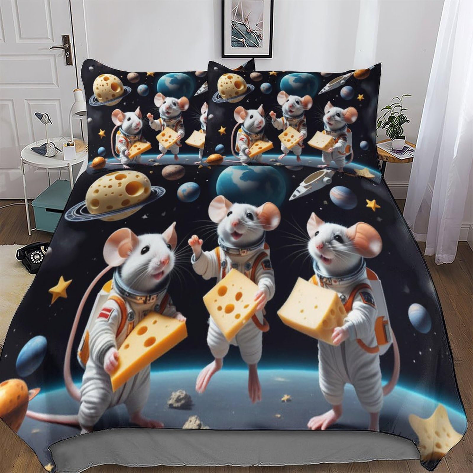 Housse de couette astronaute 3 pièces en microfibre douce qui ne décolore pas