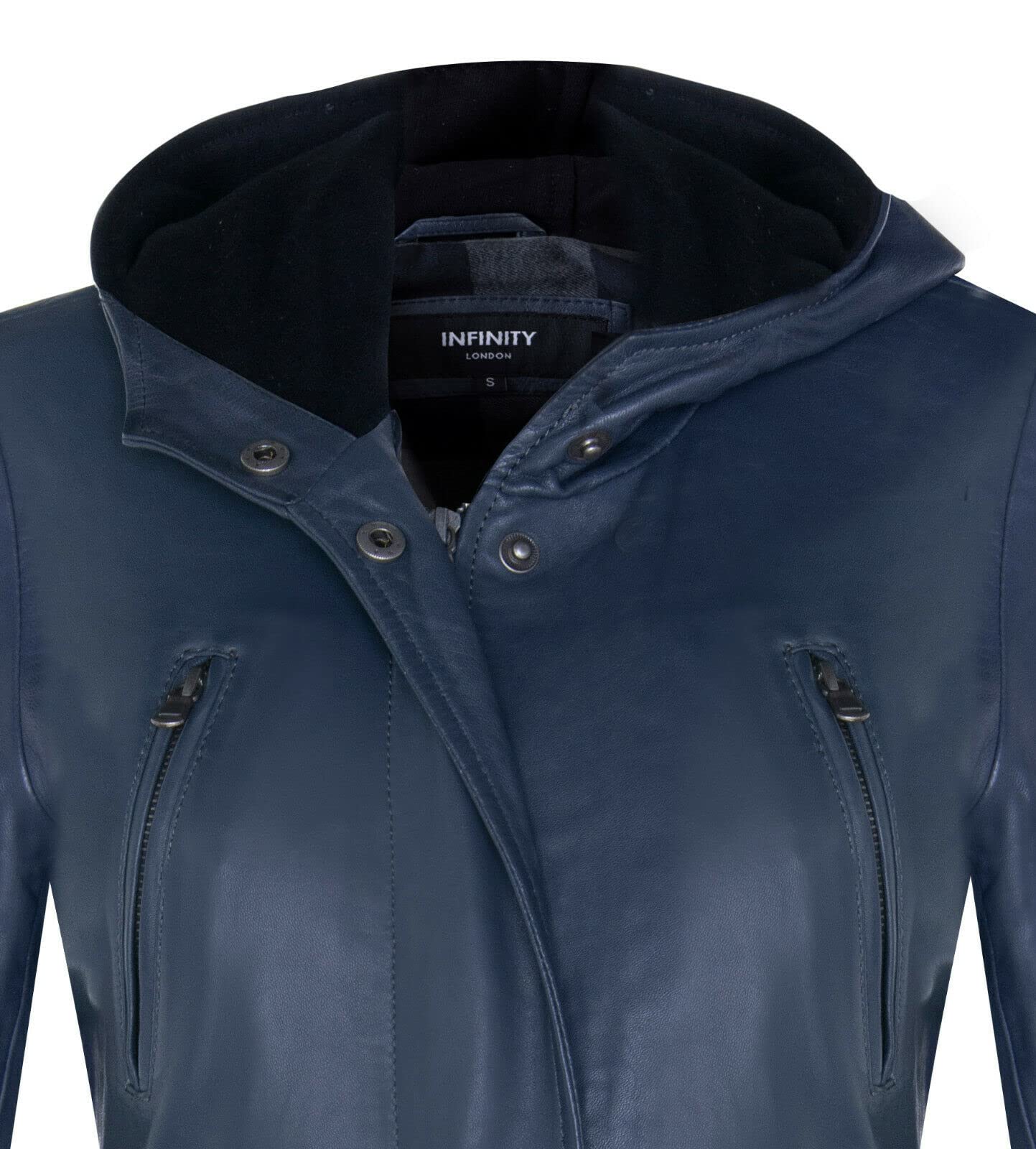 Abrigo Gabardina para Damas de Cuero Acolchado con Capucha Desmontable