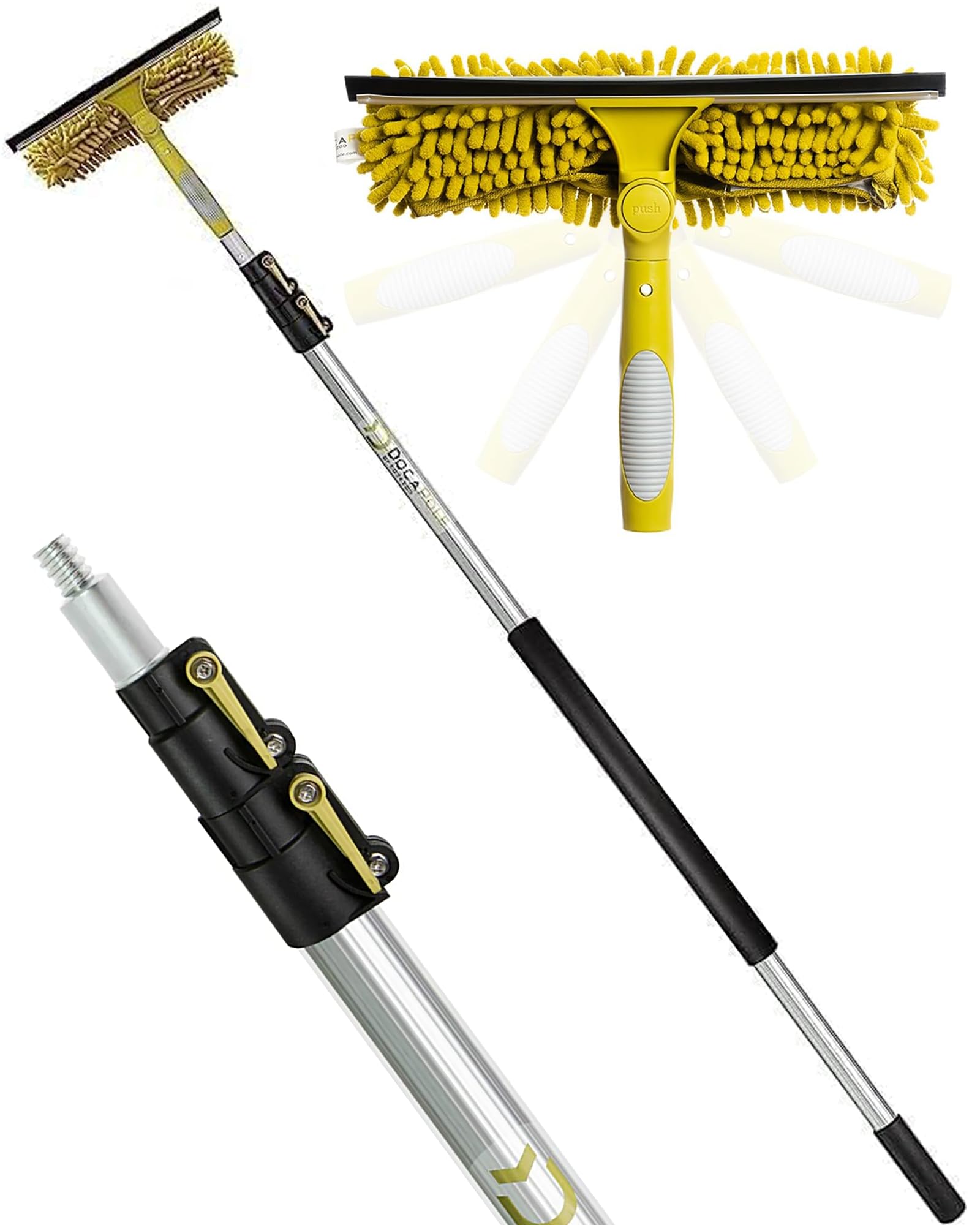 DOCA Telescoping Pole 5-12 Ft - Extension Pole for Cleaning, Feather Duster, Window Washing Kit, Paint Roller, Window Squeegee - High Reach Extendable Kit for Indoor & Outdoor - Squeegee Scrubber