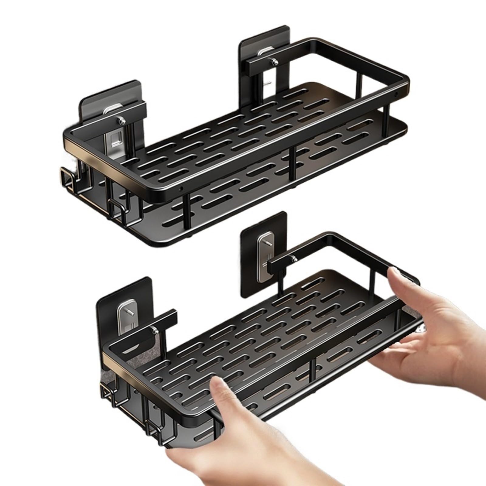 TTOUDRY Silver And Blackbathroom Storage Rack,Adhesive Shower Organizer For Bathroom Storage&Home Decor&Kitchen Organizers And Storage(Black,Single layer thickened)