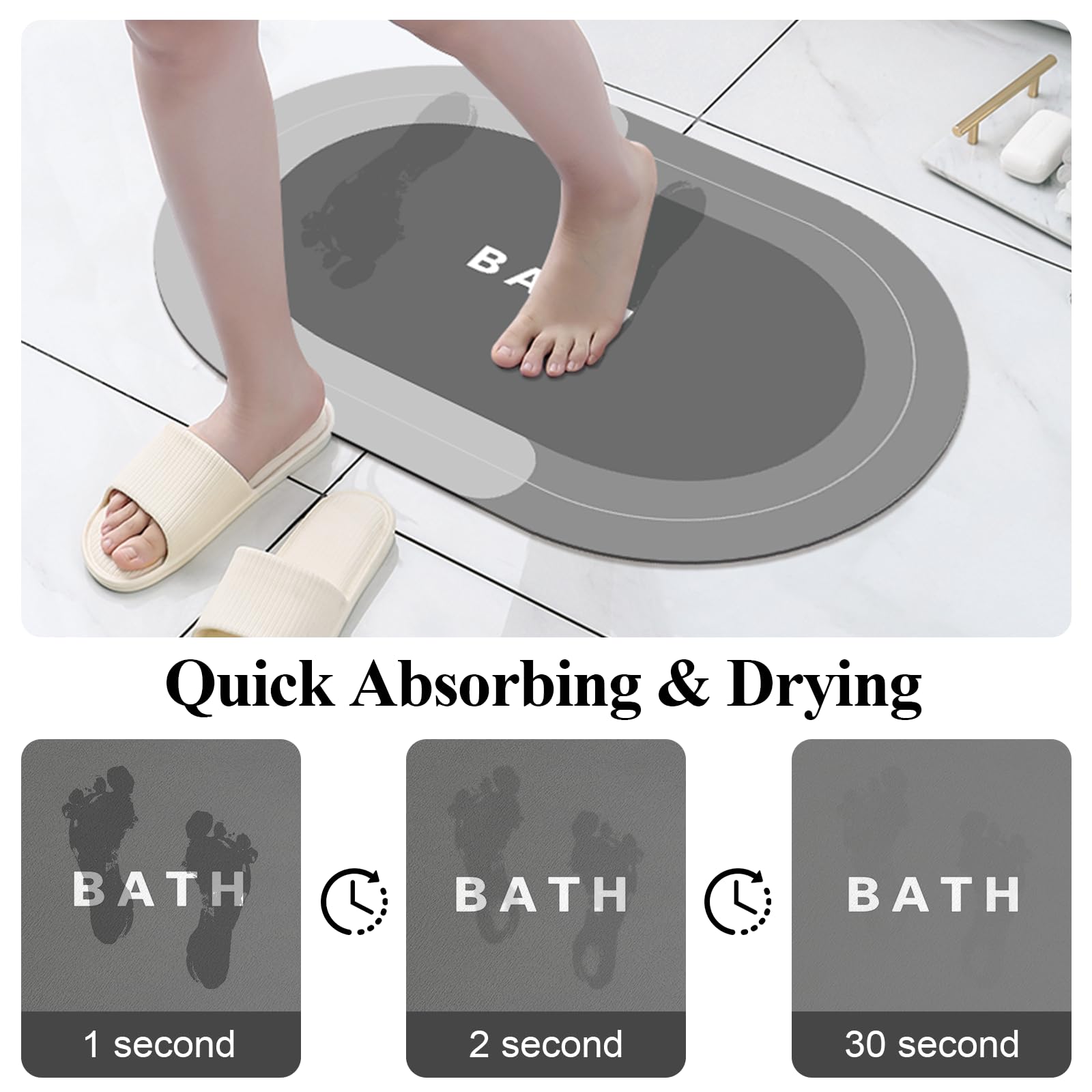 Alfombras de baño Antideslizante,Súper Absorbente Alfombras Ducha,Secado Rapido Alfombra de Ducha,Alfombra de Baño para Ducha y Bañera (Gris, 40x60cm)