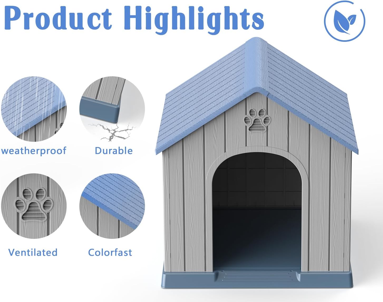 EasyUp Dog House Outdoor Indoor,Dog Kennel Weatherproof Resin Shelter with Air Vents and Elevated Floor for Small Medium Large Dogs,Easy Clean and Assemble(38.62 * 36.26 * 38.07in,Blue)