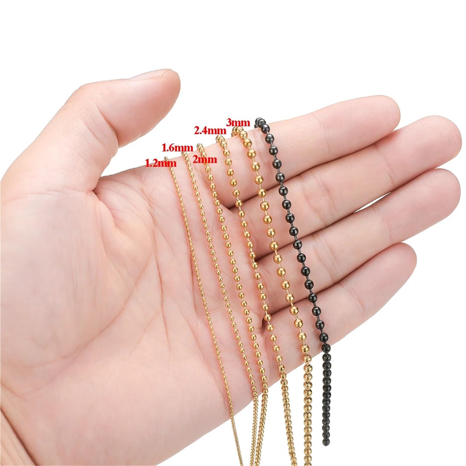 Catene Catena a sfere in acciaio inossidabile 5 metri 1, mm 2,3 Perline for creazione di gioielli fai da te(Gold Color,Beads 2mm)