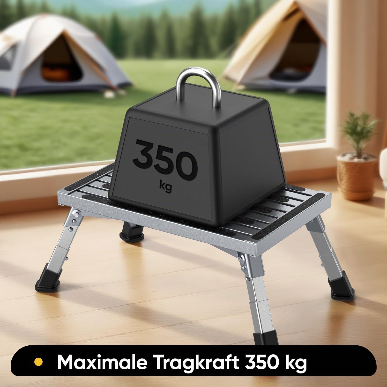 Aluminium Klapptritt Trittstufe, 4-Stufige Höhenverstellbarer Tritthocker [19-23cm], 350Kg Belastung & Anti-Rutsch, für Wohnmobile, Garten, Camping, Küche, Hundetreppe