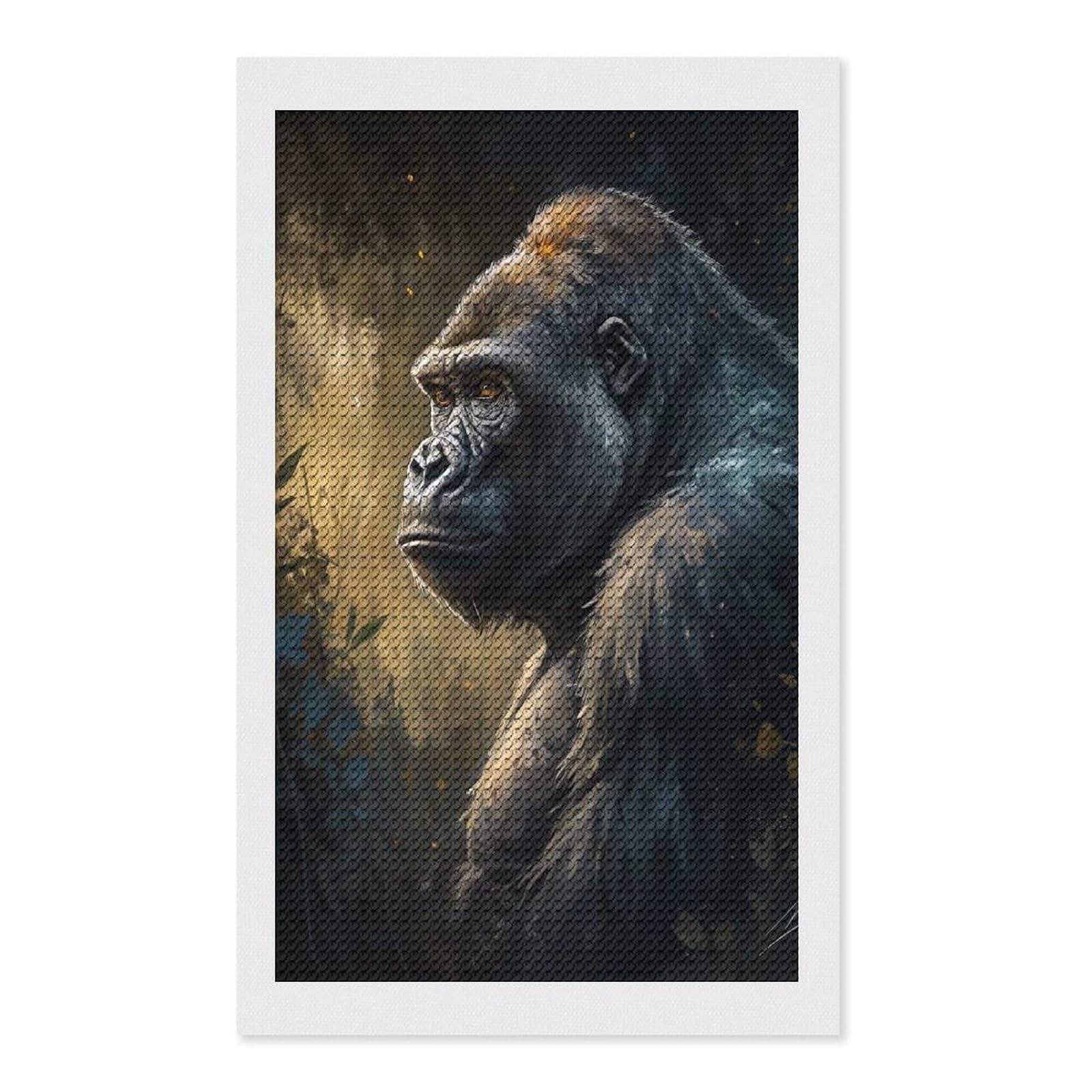 Junmoney Gorilla Portrait in Forest Diamond Painting Set 12"x20", Stress Relief Craft, Easy to Enjoy, Vintage Style Decor, Festive Craft Gift