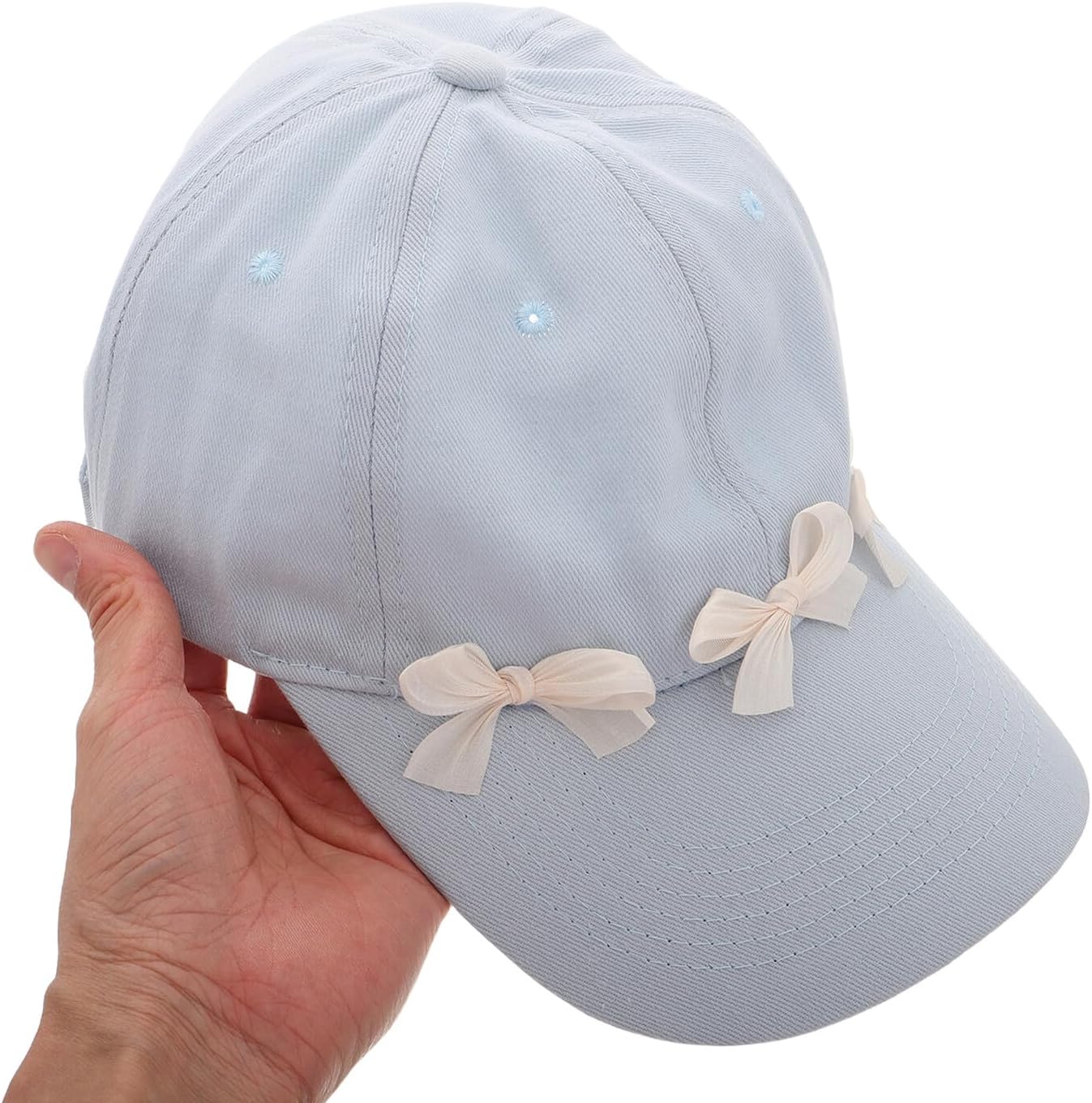 Women's Bow Baseball Cap Wide Brim Sunshade Hat Casual Breathable Blue Summer Trucker Hat for Outdoor Activities