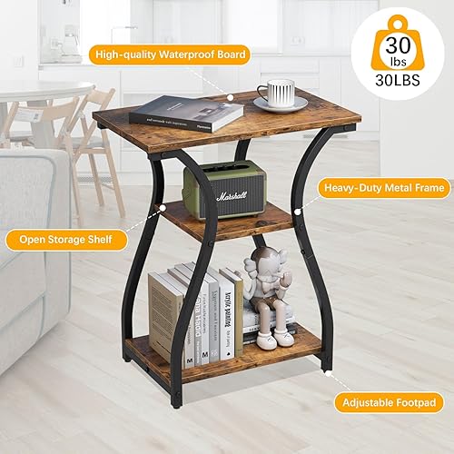 Miniatura 8 de Mesas auxiliares de 20 pulgadas, mesa auxiliar de 3 niveles junto al sofá, mesita de noche para dormitorio, mesa auxiliar con estante de