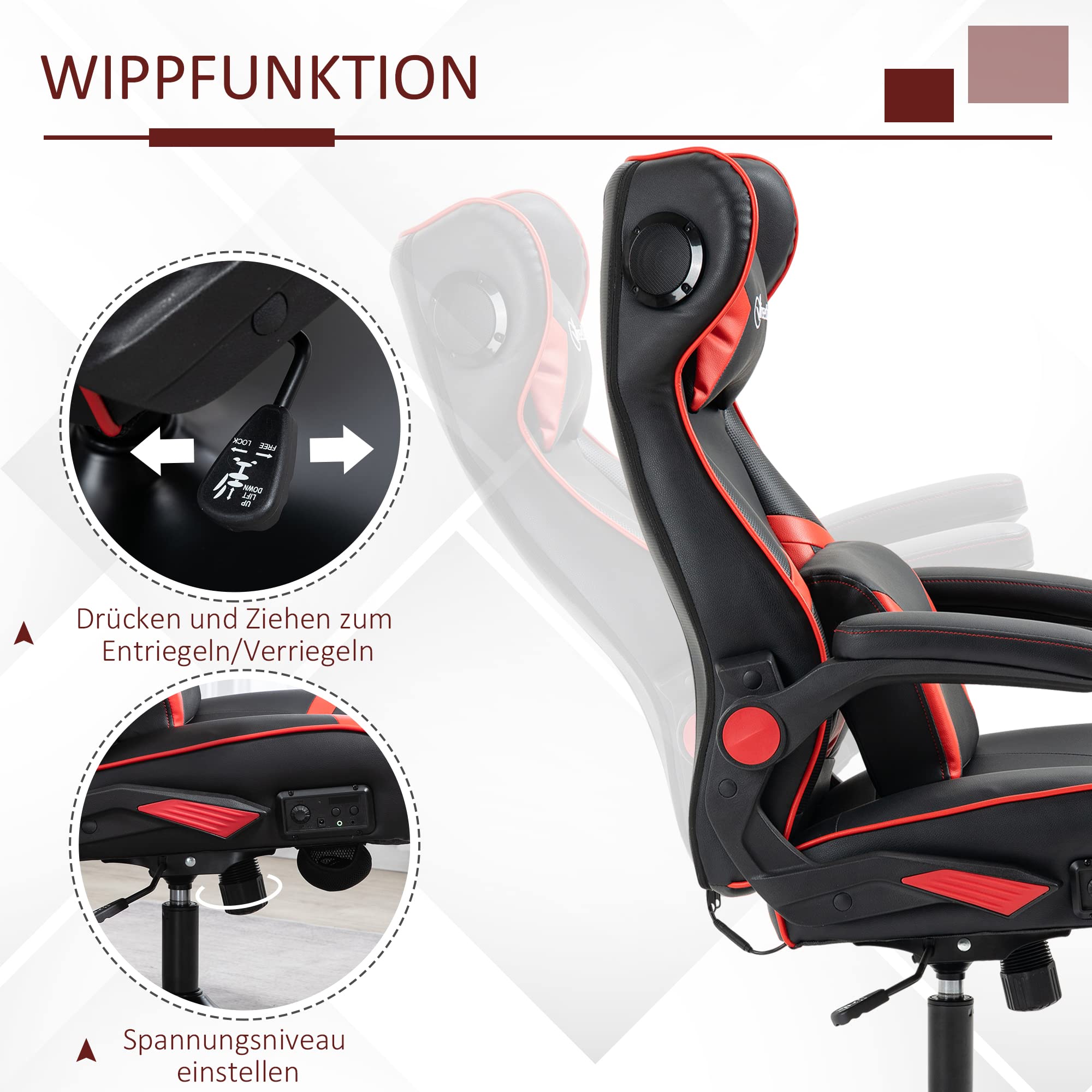 Vinsetto Gamestoel Ergonomische Computerstoel Bureaustoel Bureaustoel Met Schommelfunctie En Lendenkussen~12fp8ac71t801