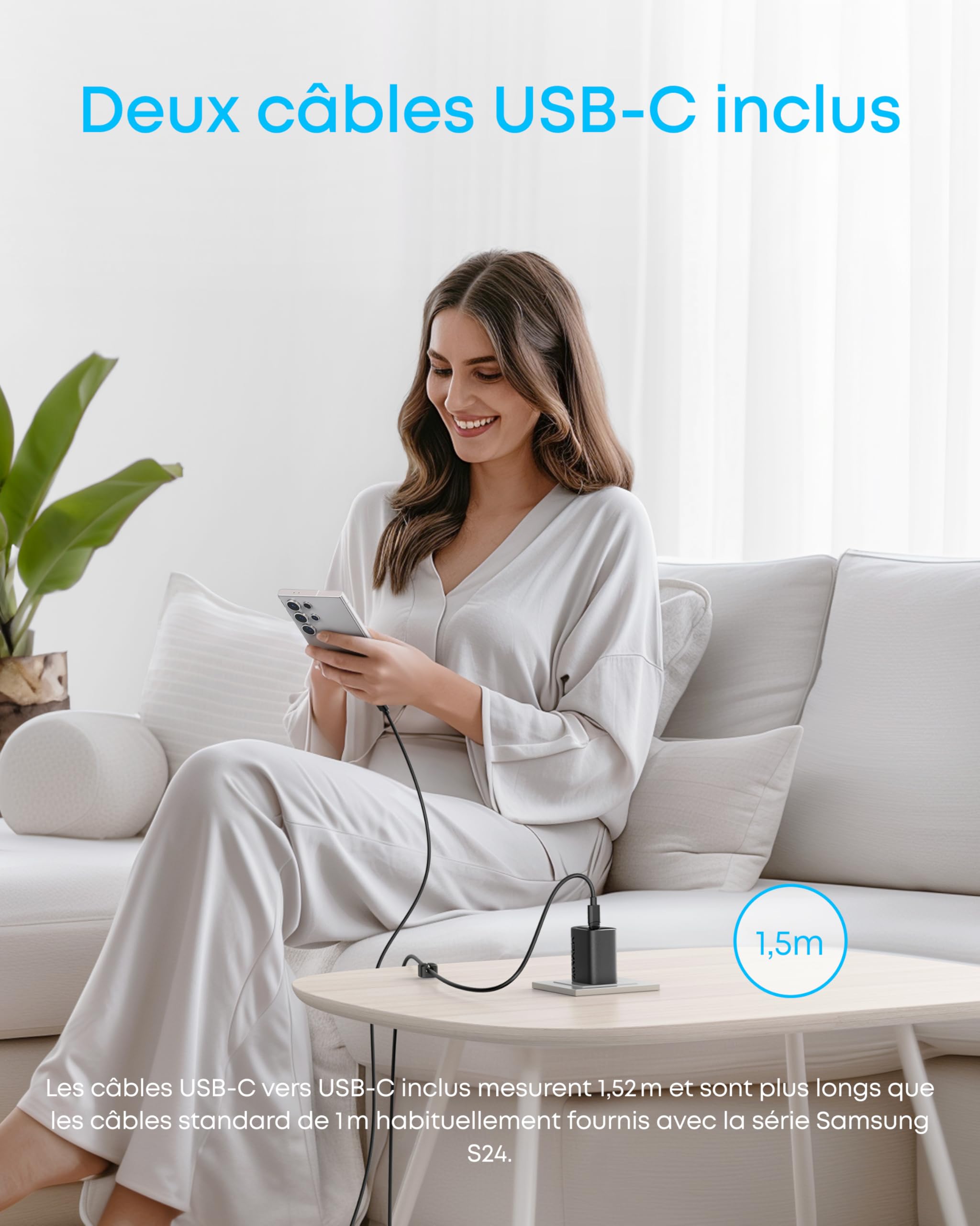 Anker Chargeur USB C Rapide 45 W,Chargeur iPhone Samsung Charge Rapide avec câble USB C,Compatible PPS,pour Samsung Galaxy S24 Ultra/S24/S23+/S23/S22/Note20,iPhone 17/17 Pro,Pixel,et Bien Plus Encore