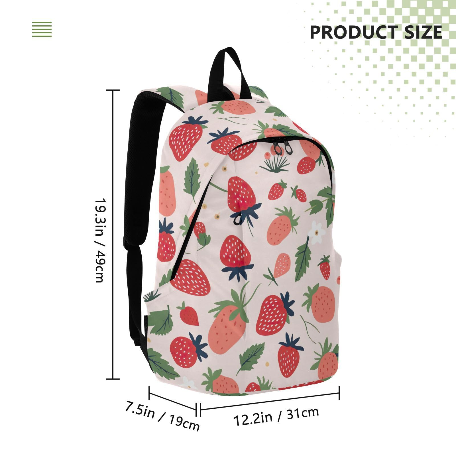 MCHIVER Travel Backpack Strawberry Leave Fruit Casual Daypack Backpacks Lightweight Carry on Bag Water Resistant Hiking Backpack for Men Women