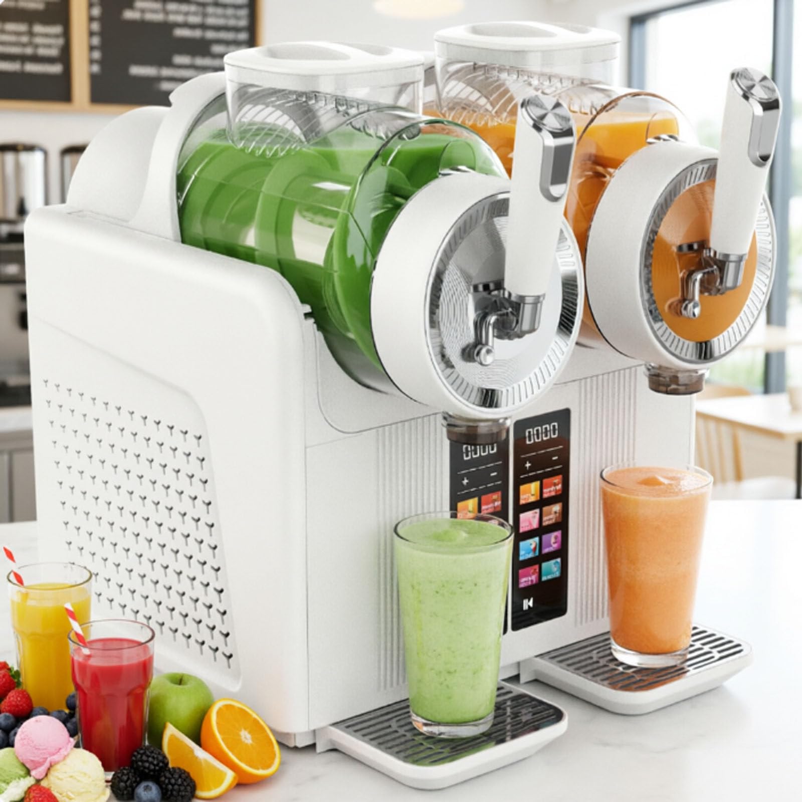 DECAKE Slushie Maker Machine, 7-In-1 Slushy Maker, Double Head Soft Ice Cream 2 * 2l Tanks 430w, Touch Panel With Automatic Clean, Makes Slushies Milkshakes Cold Drinks White