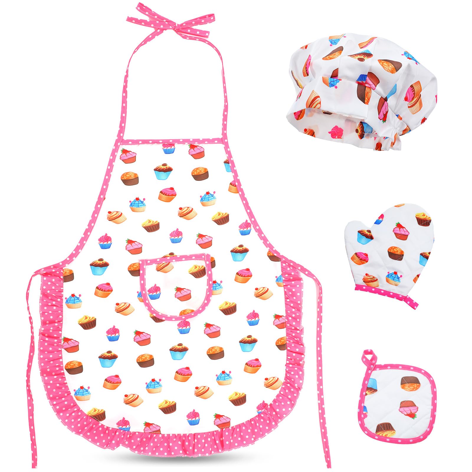 Quilax Kids Chef Hat and Apron, Pink