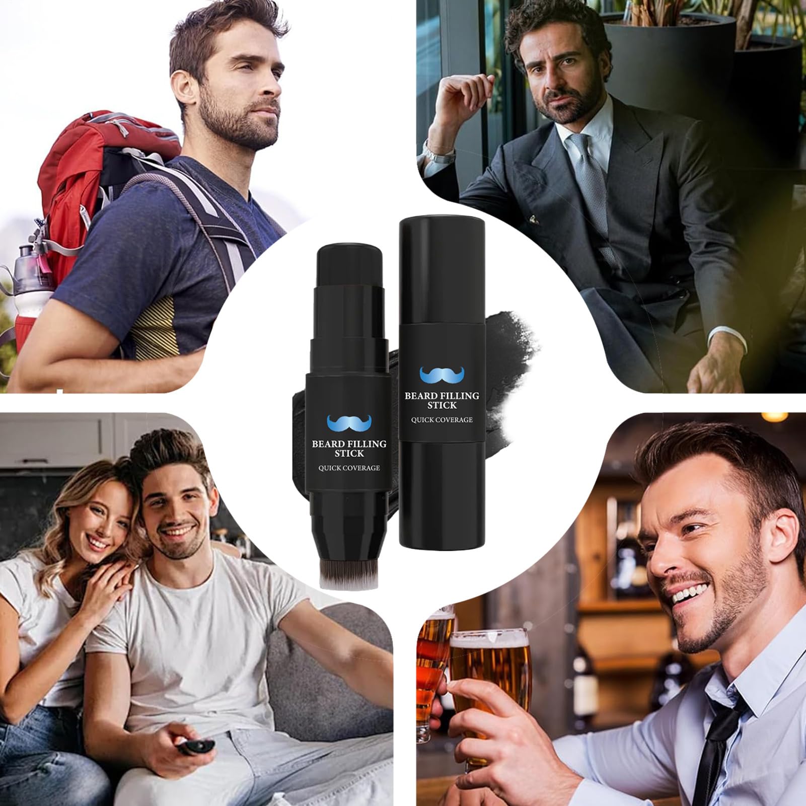 Riempitivo Per Barba Per Uomini - Stick Correttore E Pennello - Tinta 7g Effetto Prolungato Impermeabile Antisudore per Uomini Modellante Definizione Styling