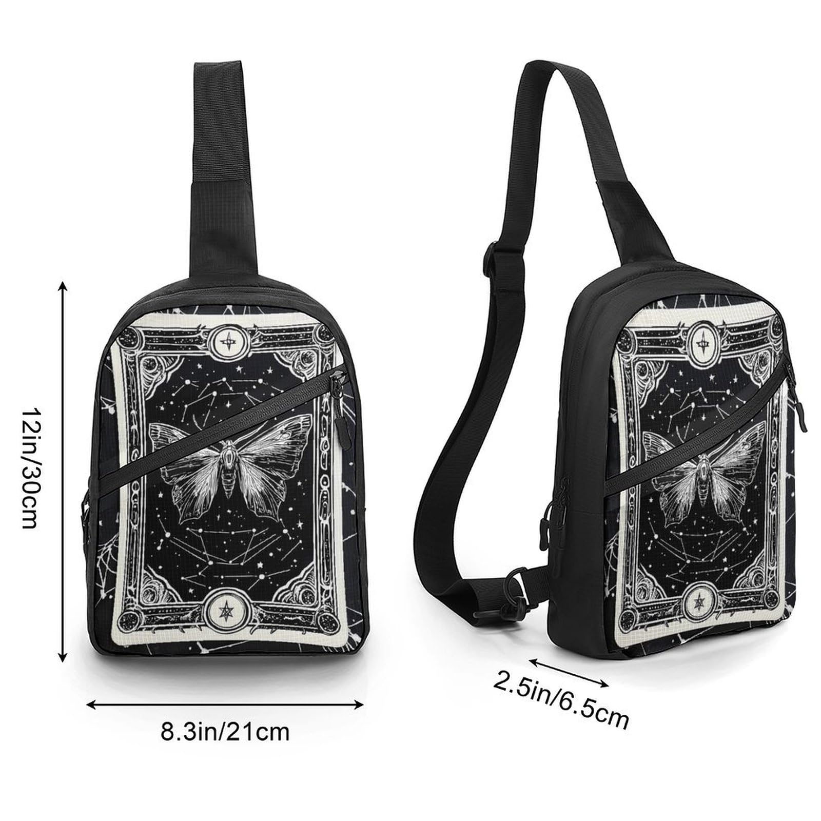 Gothic Dead Moth Chest Bag Foldable Crossbody Unisex Pack Travel Hiking Adjustable Shoulder Straps Sling Bags
