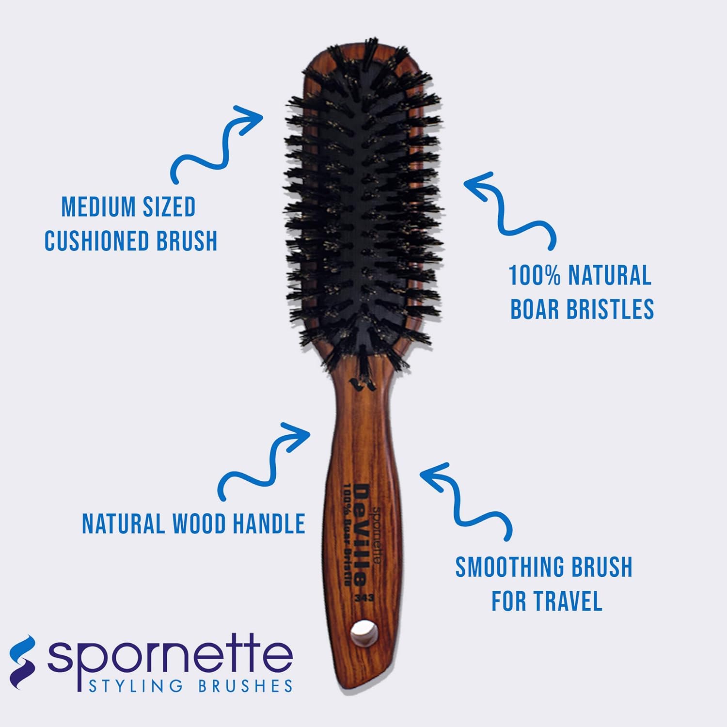 Spornette Deville Sculpting Hair Brush #343 Soft Boar Bristle, Wood Handle, Cushioned Smoothing Brush for Daily Maintenance, Finishing & Adds Shine to Brush Outs and Blow Outs - Image 3
