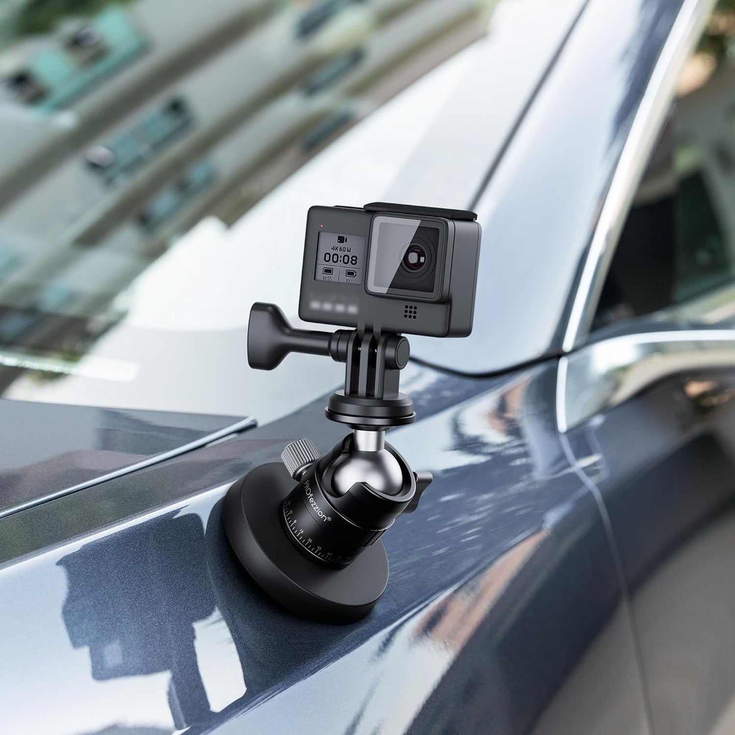 PROfezzion Magnetic Mount for GoPro, Strong Manget Base with Detachable 360° Rotation Ball Head for GoPro Hero 13/12/11/10/9/8/7/6, Insta360 X5/X4/X3/Ace/Ace Pro, DJI Osmo Action 5/4/3 Action Cameras