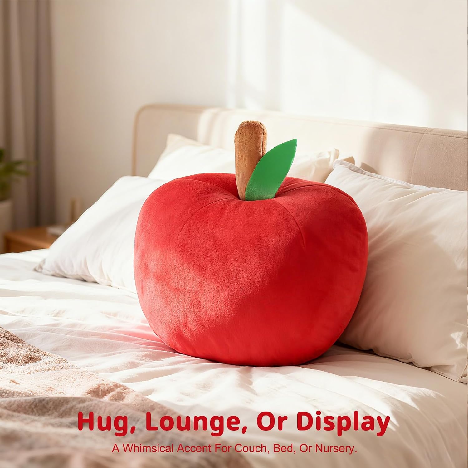 LANPU Cute Apple Shaped Plush Pillow – Soft Fruit Cushion for Couch, Sofa, or Bed, Adorable Decorative Throw Pillow for Room, Living Room & Home Decor (11 Inch, Red)