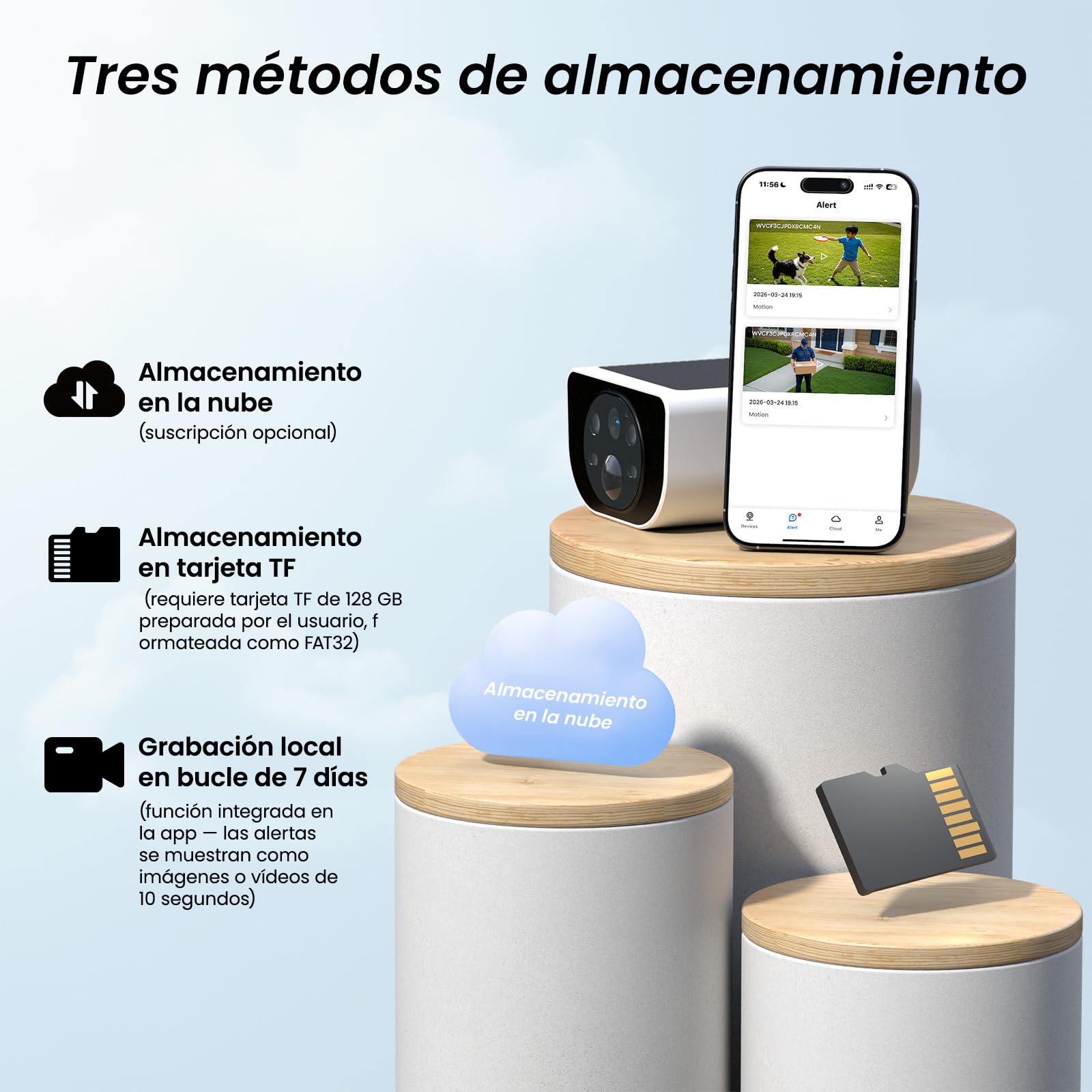 Cinnado 2K Camara Vigilancia WiFi Exterior Solar con Bateria Sin Cables | Camaras de Vigilancia Domicilio con Panel solar, Humana/PIR Sirena, Visión Nocturna Color, Audio Bidireccional, IP65
