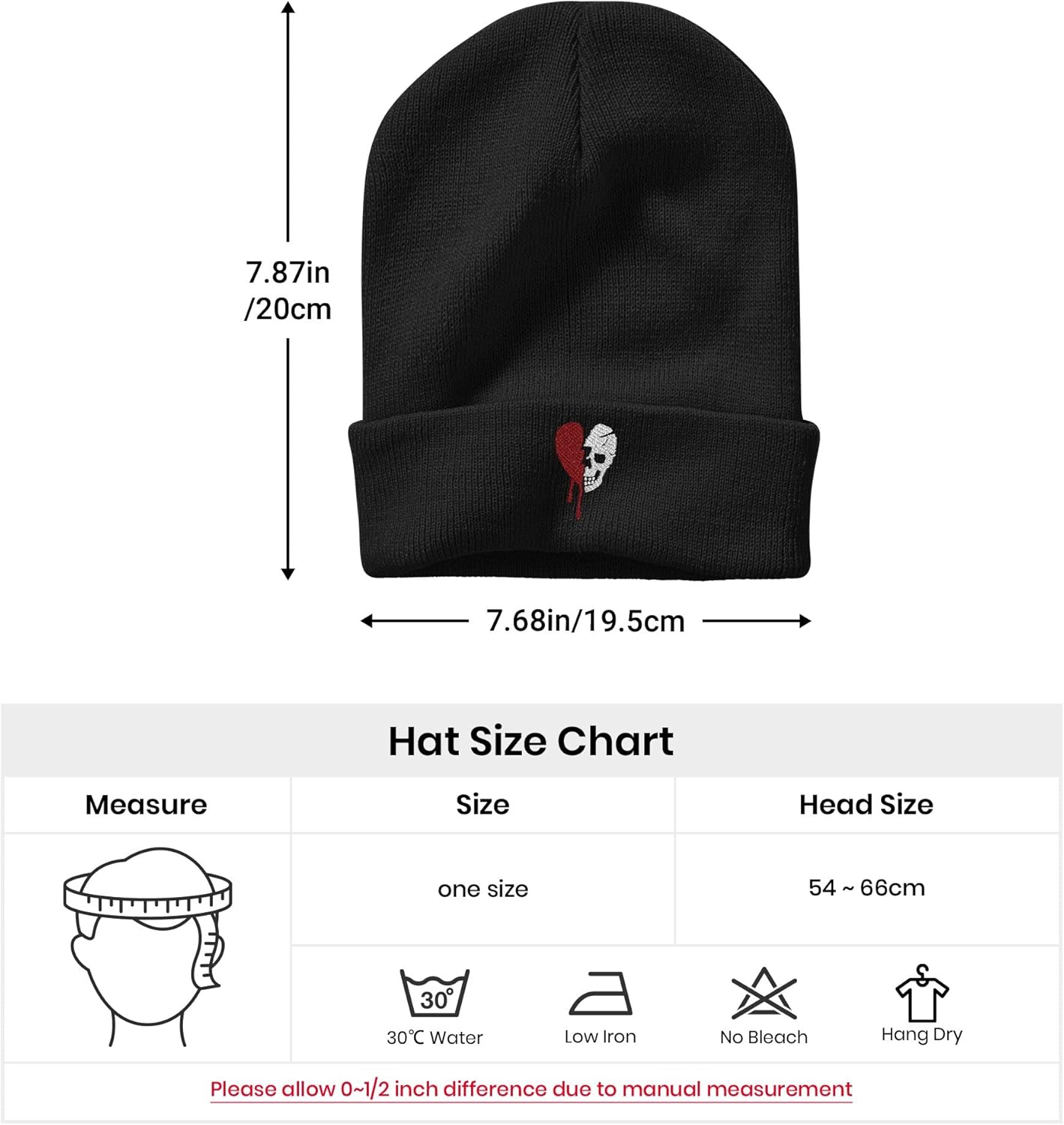 Embroidery Goth Beanie Knit Hats for Men & Women, Embroidery Winter Hats Skull Cap - Image 5