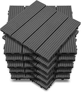 WPC Terrassenfliesen, Klickfliesen Terrasse und Balkonfliesen in 30x30 cm Grau. Terrassendielen mit Drainage, 11 Stück (1 m²) als rutschfester Bodenbelag.
