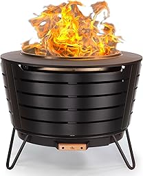 TIKI Patio Smokeless Outdoor Fire Pit, 25-Inch Wood-Burning Bonfire with Removable Ash Pan, Stand, and Weather-Resistant Cover