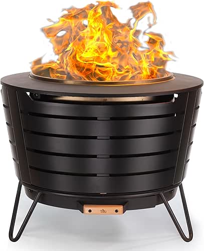TIKI Patio Fire Pit Bundle – 25-Inch Smokeless Wood Burning