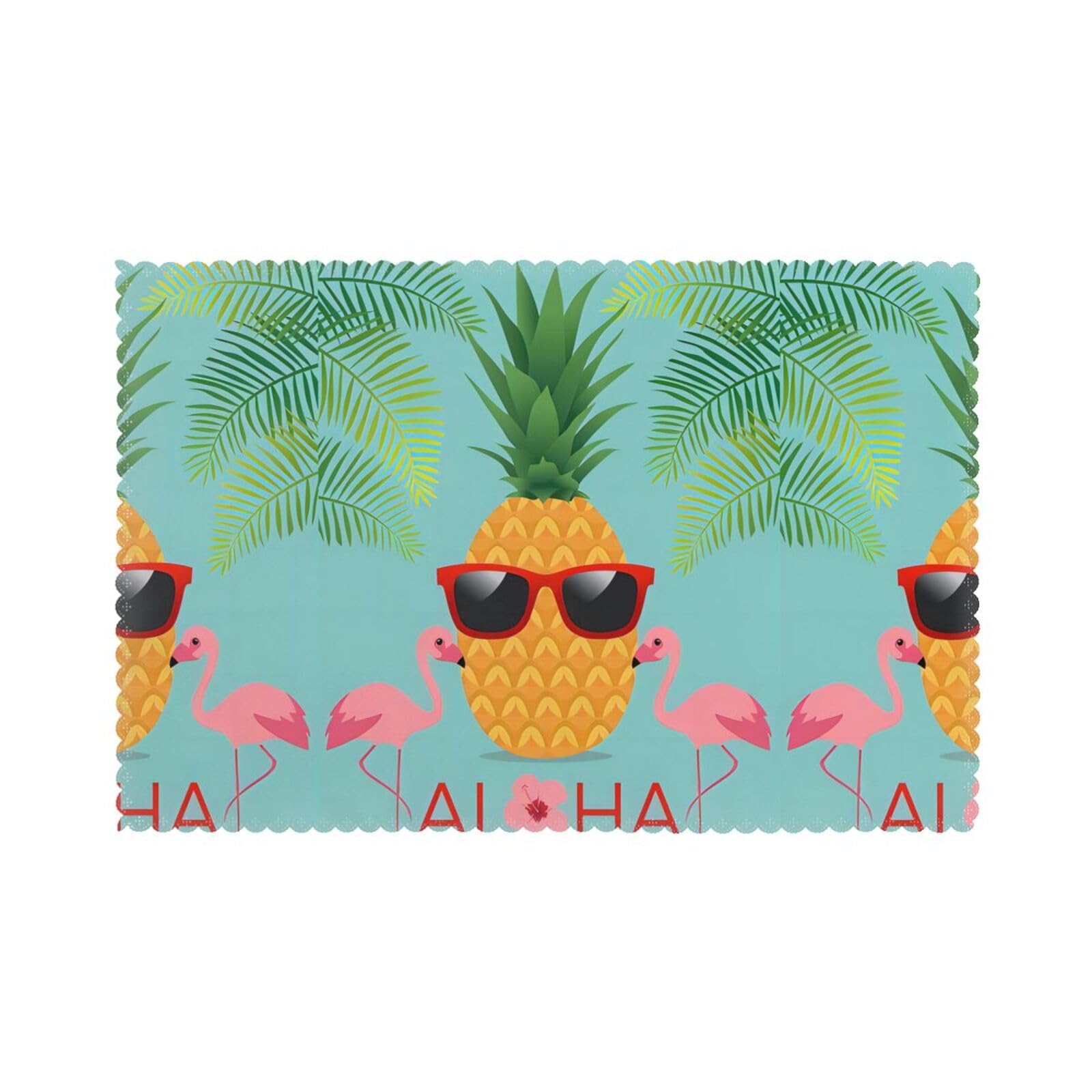 HJFCZH Pineapple Flamingo Prints Placemats Set of 6 12x18in – Durable Table Layers with Heat-Resistant & Stylish Prints