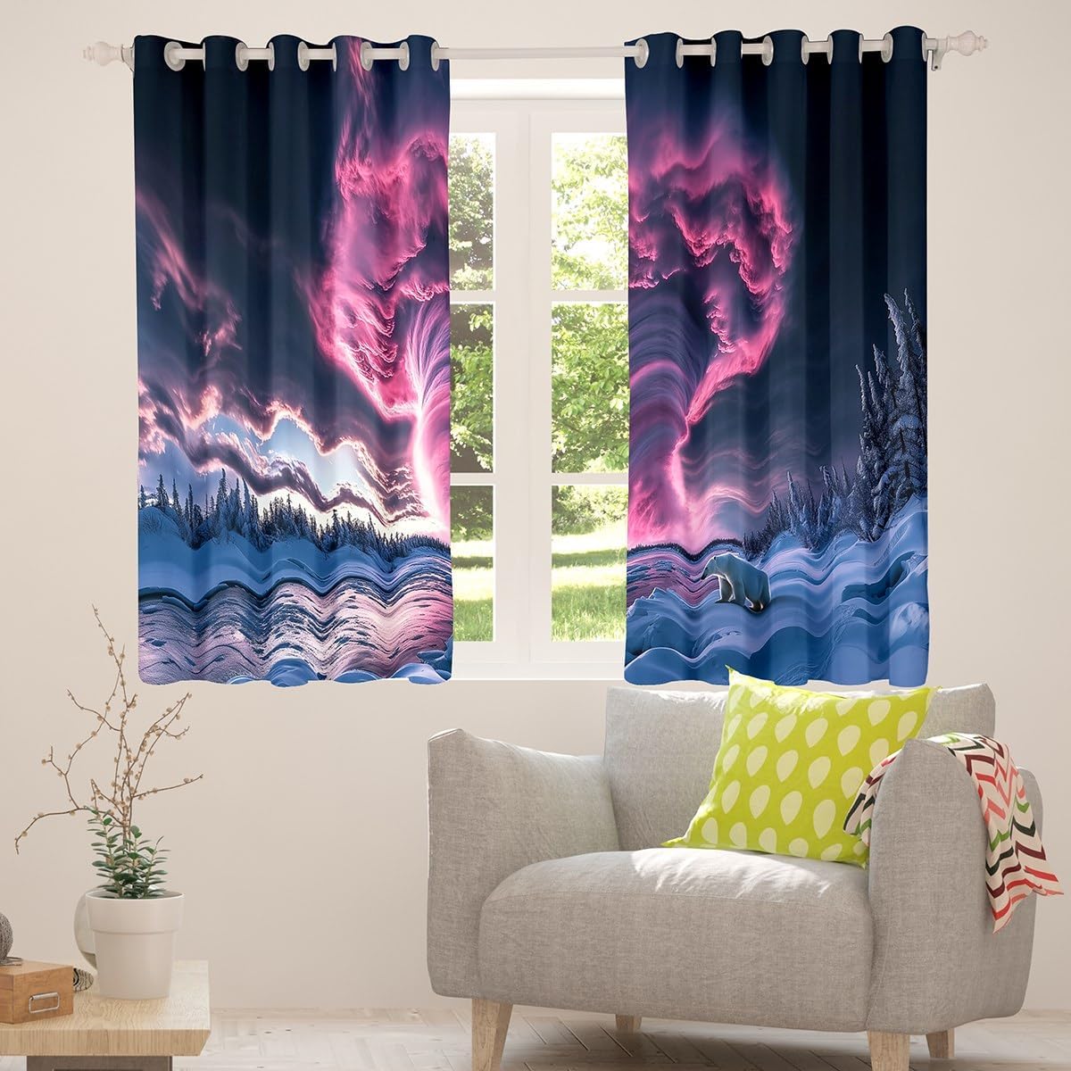 Erosebridal Pink Tornados Curtains 38" Wx45 L,Polar Bear Window Curtains Drapes for Kids Teens Adults,Natural Storm Room Decor