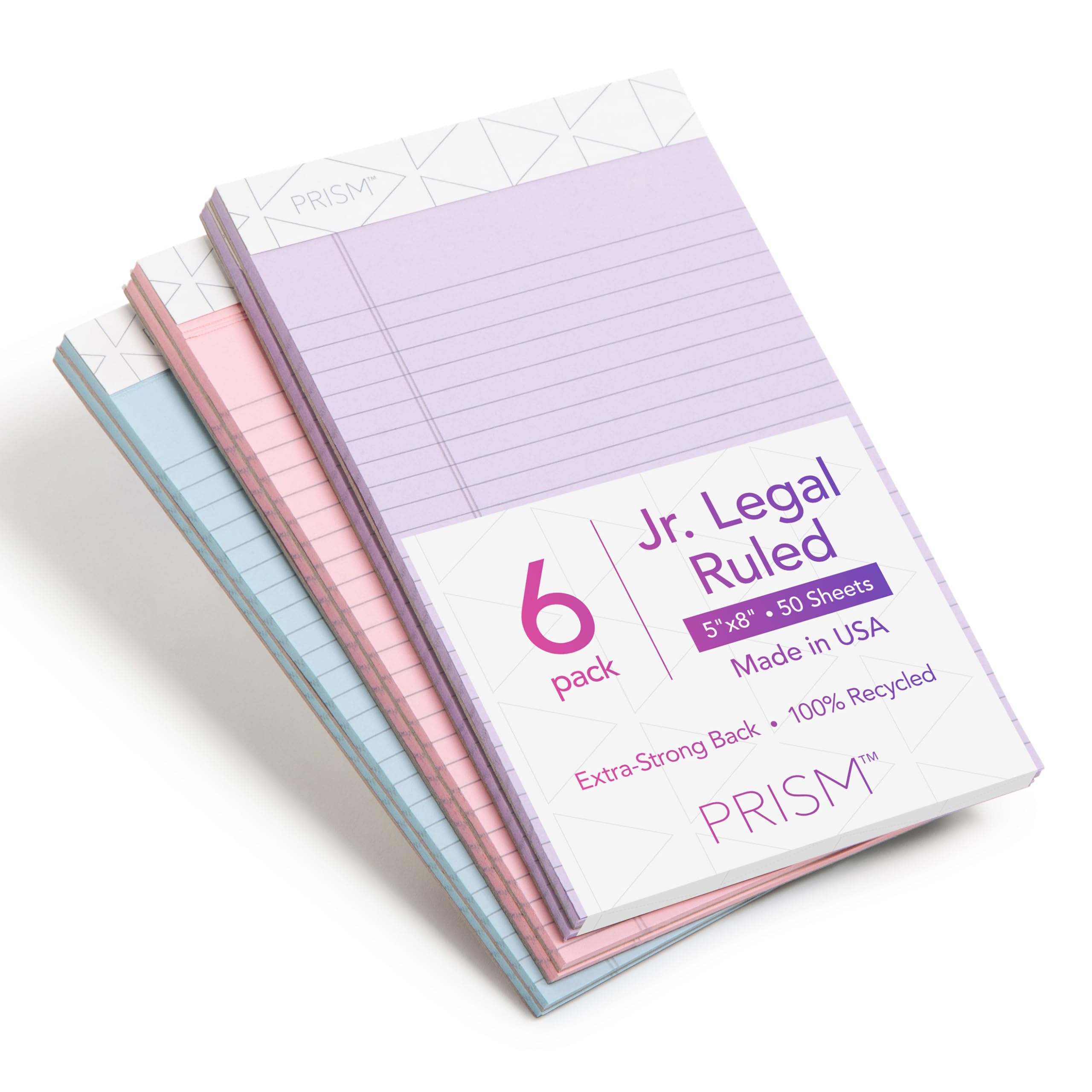 Tops Prism Plus% 100 geri dönüştürülmüş Legal Pad, 12,7 x 20,3 cm, delikli, farklı renklerde: pembe, orkide, mavi, dar, Rule, 50 yaprak Pro blok, 6 PADS Pro Pack (63016) Junior Legal (5" X 8")
