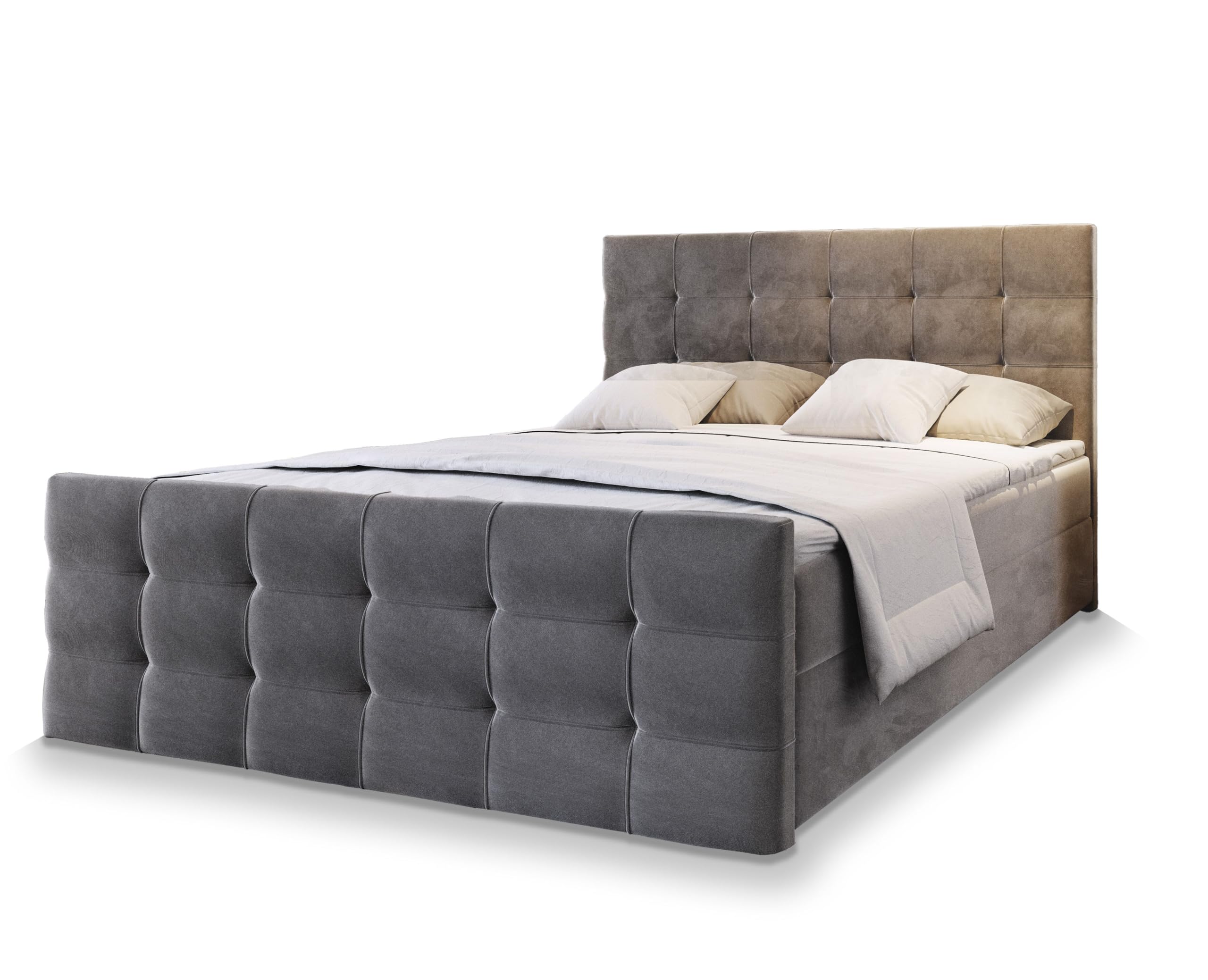 Masseno Boxspringbett Amon 180x200 cm Komplett-Set mit Matratze und Topper, Polsterbett mit Zwei Bettkästen -Grau, Cosmic 160