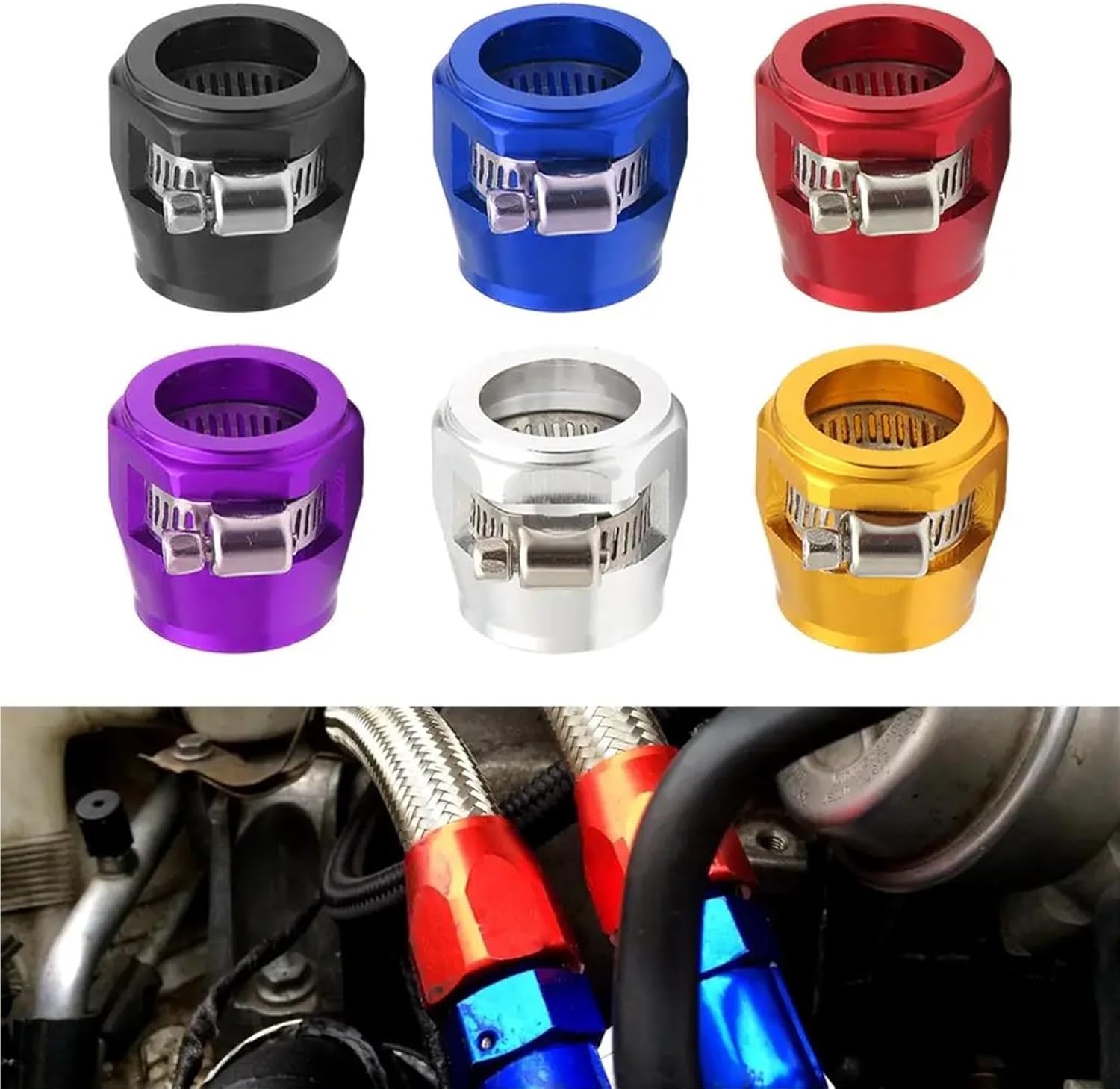 Hose Finisher Clamp 10pc AN4 AN6 AN8 AN10 AN12 Car Hose Finisher Clamp Radiator Modified Fuel Pipe Clip Buckle Universal Hose Clamps Oil End Finisher for Fuel Oil Gas Water Hose Tube(Blue,AN12)