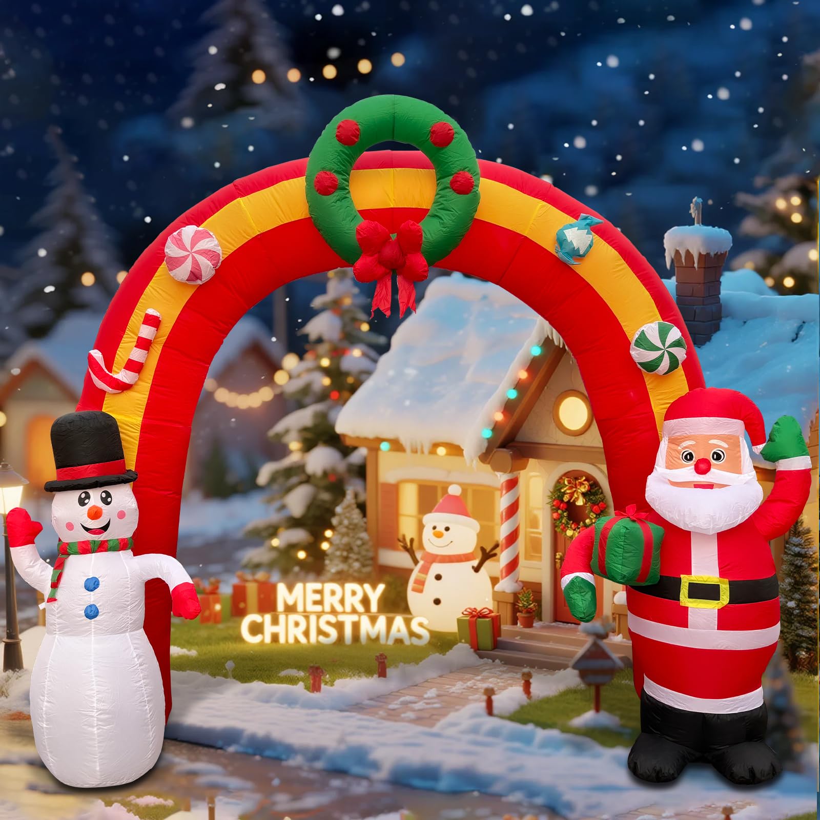 Arche de Noël gonflable de 11,8 m, Père Noël et bonhomme de neige, décoration extérieure avec lumières LED intégrées pour fêtes de Noël, intérieur et extérieur, pelouse et décoration d'hiver
