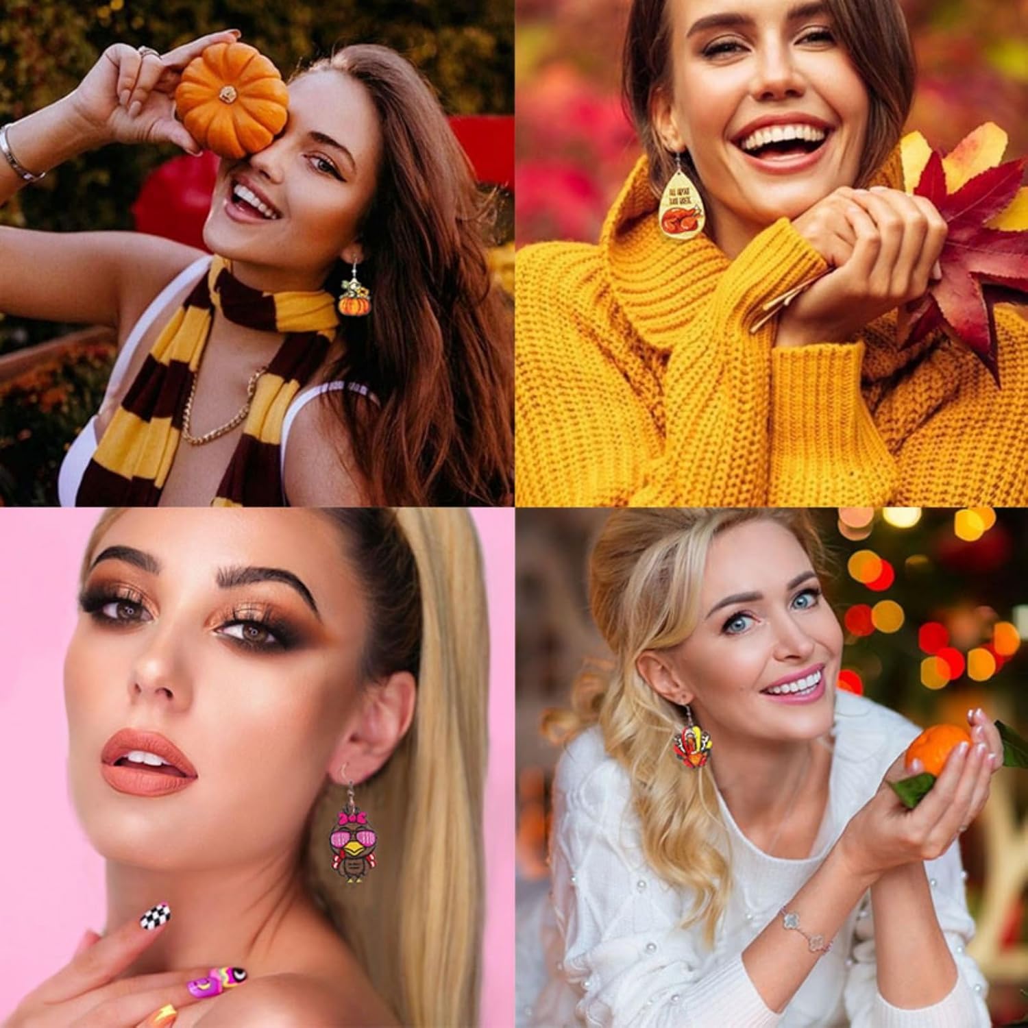 WCRAZYE 24 Pcs Thanksgiving Fall Earrings for Women Cute Pumpkin Sunflower Maple Leaf Candy Corn Squirrel Turkey Autumn Fall Earrings Thanksgiving Autumn Party Jewelry Gifts - Image 2