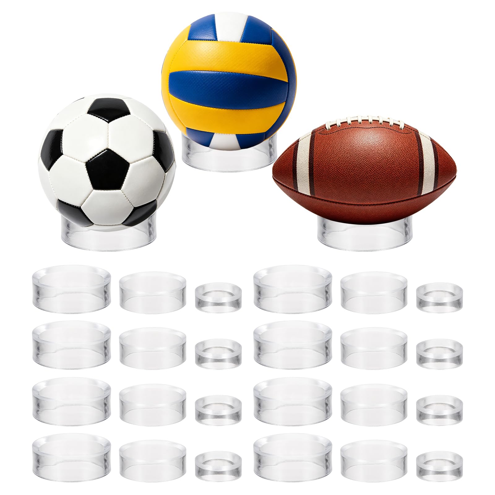 YELARXI Ball Display Stand, 3Sizes Display Clear Round Acrylic Display Holders Ring Baseball Stand & 24 Pcs & Clear - Fitting for (Easter Eggs/Golf Ball/Baseball/Softball/Tennis Ball)