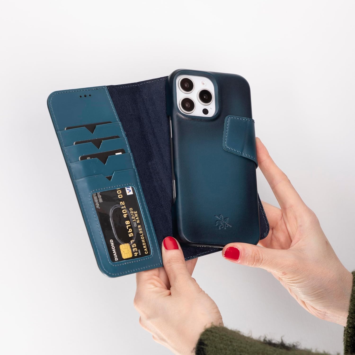 Venito Vicenza Compatible with iPhone 16 Pro Max Wallet Case with Card Holder, MagSafe Compatible, Leather Detachable Strong Magnetic Kickstand Flip Cover, Drop/Impact Protection 6.9", Blue