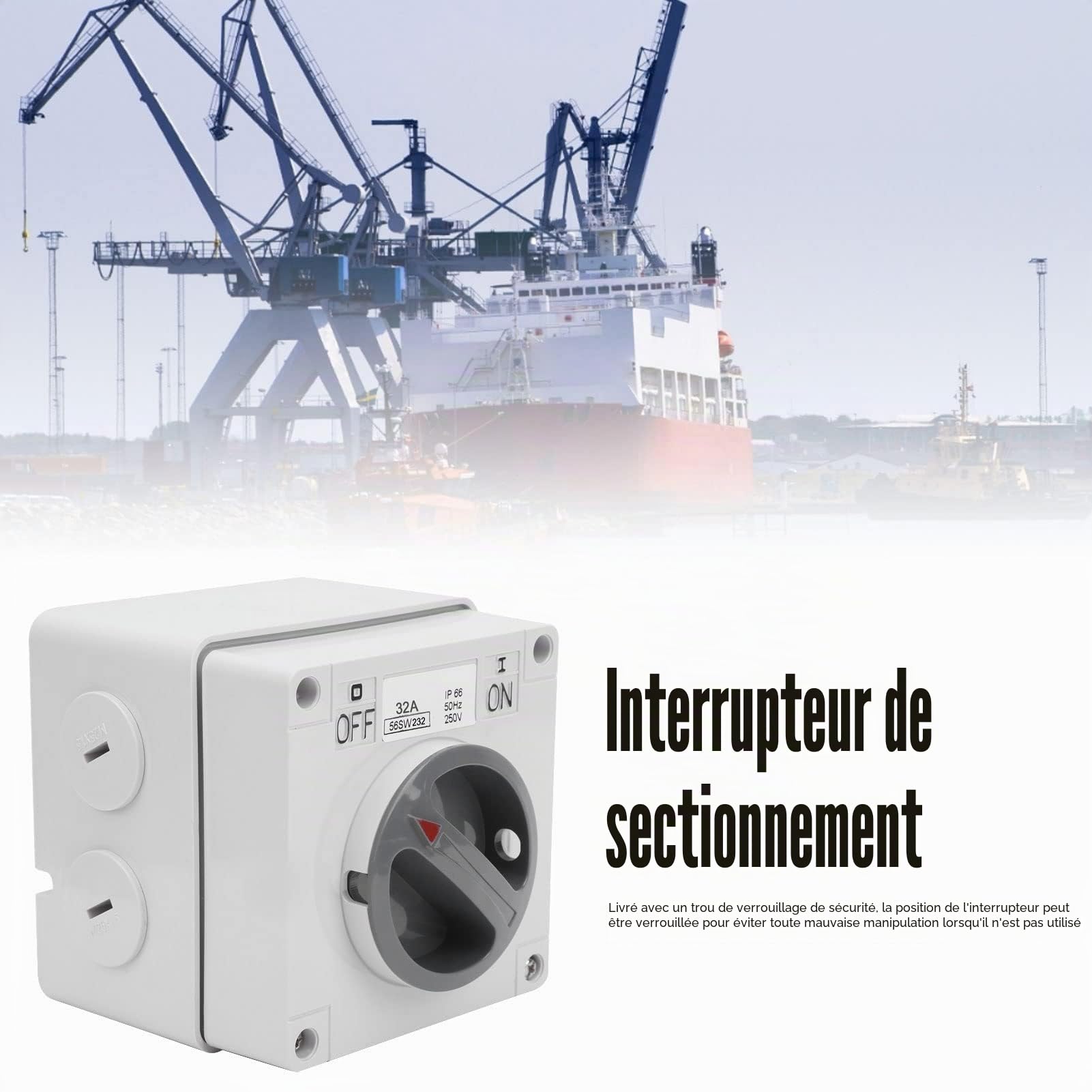 Interrupteur Etanche Exterieur IP66 250V Ensemble de Commutateur Boutons et Indicateurs Rotatifs Marche-Arrêt (2P32A)