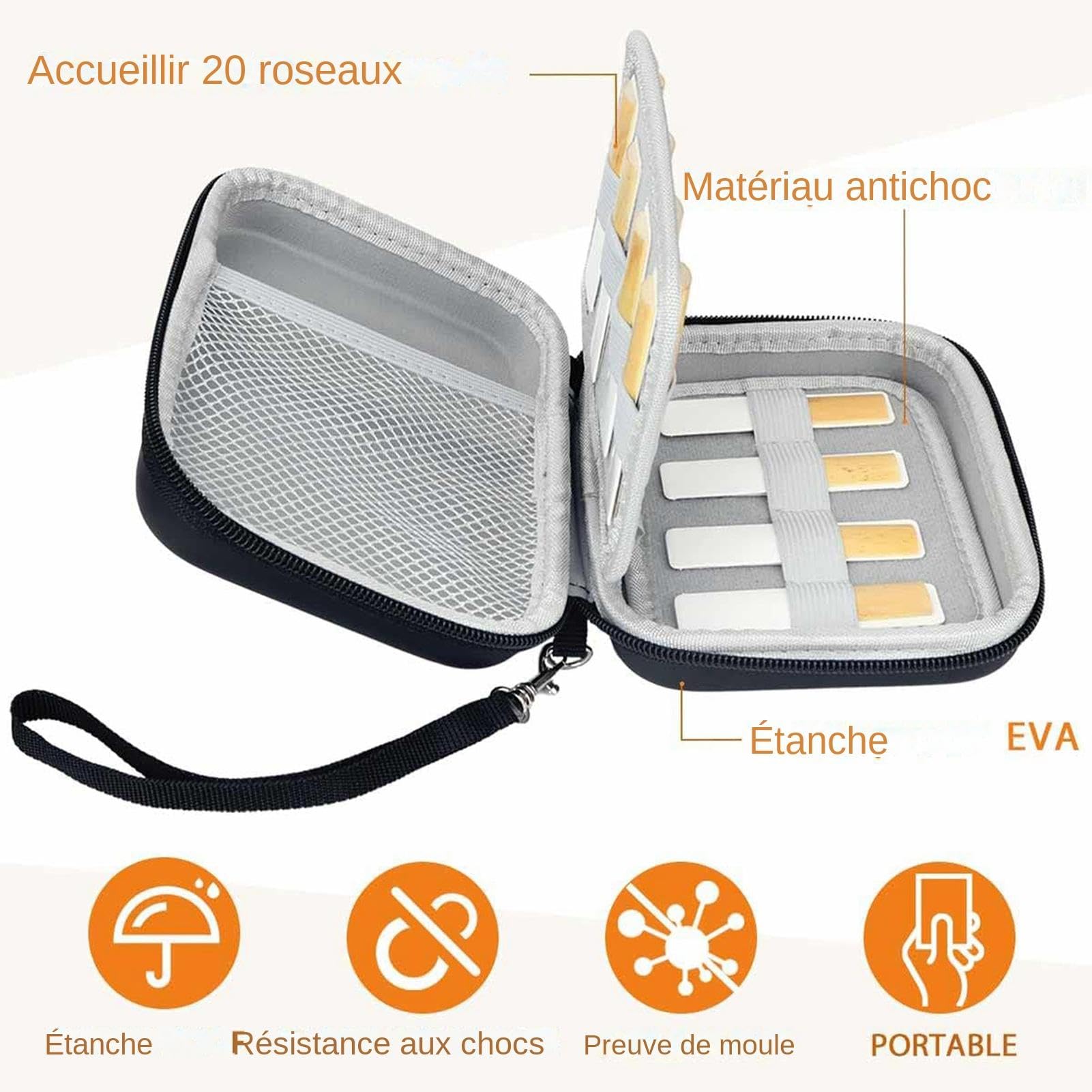 Étui à anches pour clarinette, étui à anches pour saxophone - Étui de rangement pour anches de clarinette de Saxophone, 20 pièces - Le sac EVA antichoc de grande capacité résistant aux chutes empêche