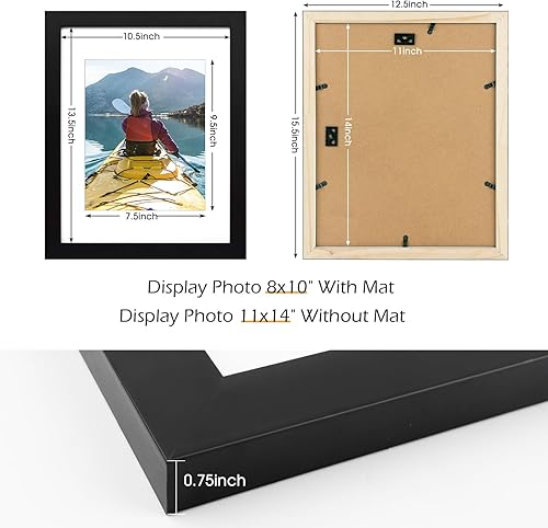 Miniatura 3 de Golden State Art, Marco de fotos negro de 11 x 14 pulgadas, madera, vidrio templado y paspartú blanco para fotos de 8 x 10 pulgadas (pantalla de