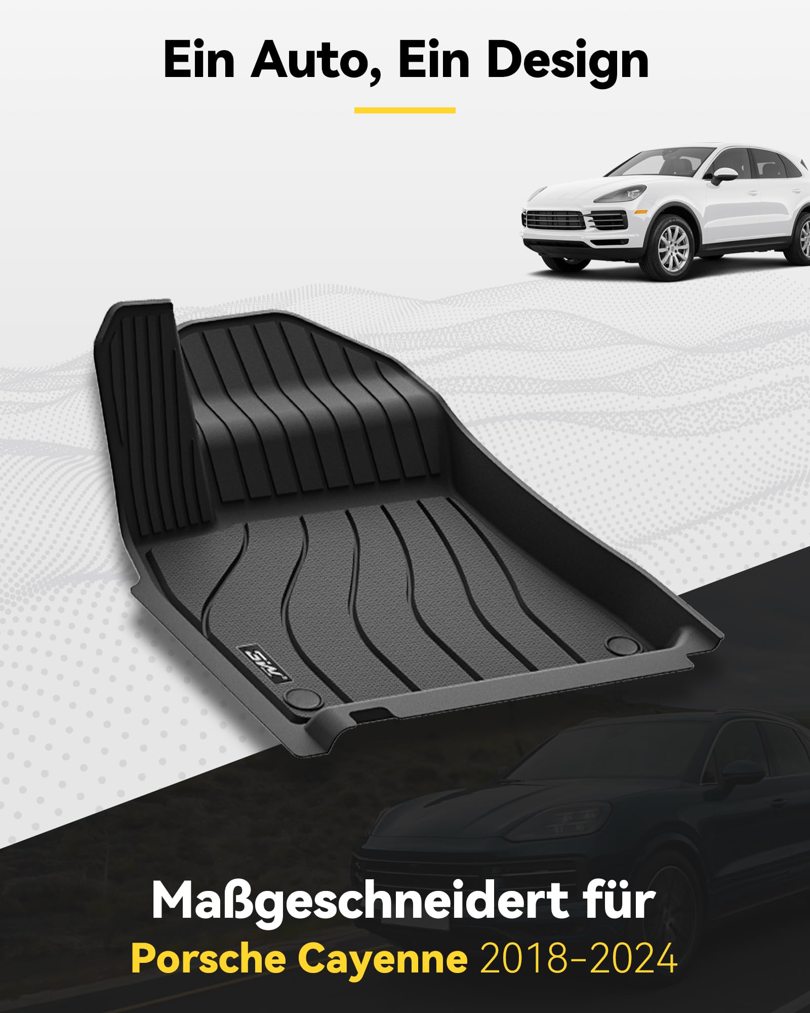 3W Fußmatten & Kofferraumwanne für Porsche Cayenne 9Y0 2018-2026 | TPE Thorex™ Allwetter | 3D Maßgeschneiderte Passform | Hundefreundlich Auto Zubehör | Wasserdicht & Kratzfest | Antirutsch