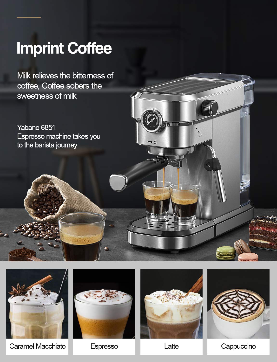 Buy Yabano Espresso Machine, 15 Bar Fast Heating Espresso Coffee