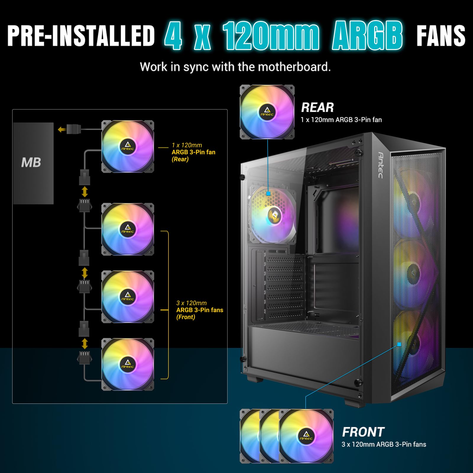 ANTEC AX67 ARGB Boîtier PC Tour midi Gaming ATX, Noir
