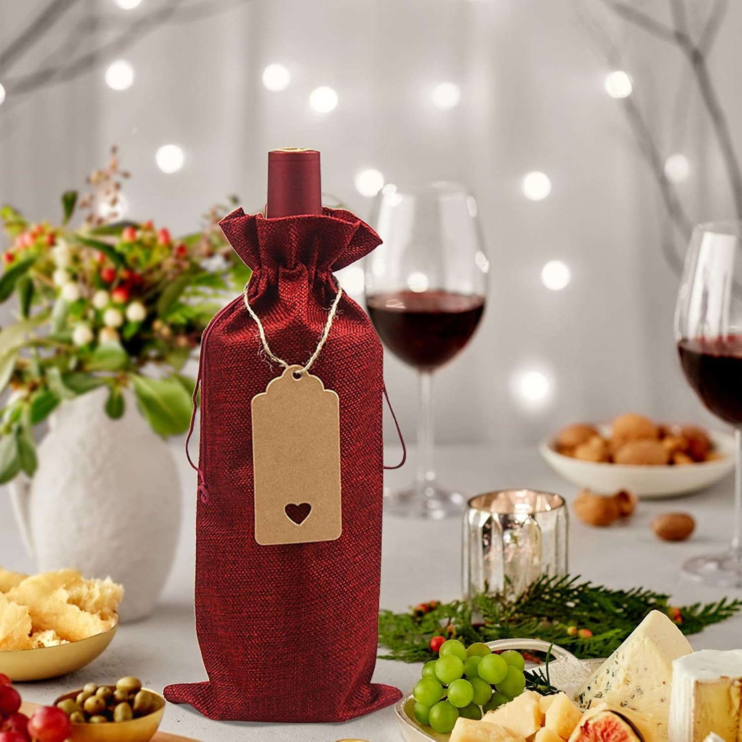 18 Confezioni di Sacchetti per Vino in Juta, Sacchetti Regalo per Bottiglie di Vino con Coulisse per Bomboniere per Feste di Nozze, Feste di Natale e Degustazioni di Vini