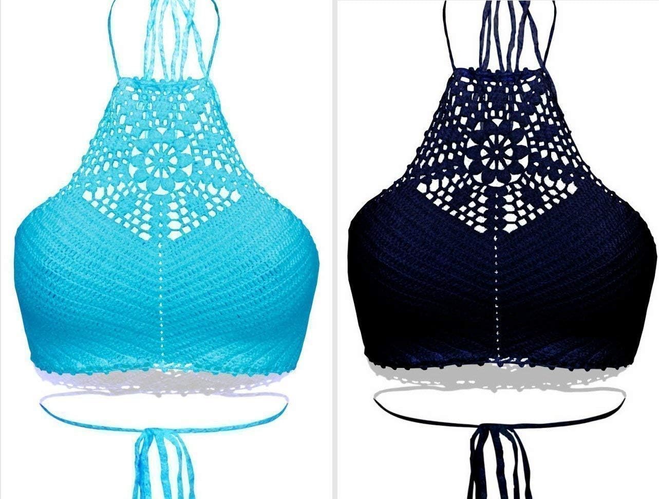 Crocheted customize crop top for women black Crochet boho Hippie White Halter Top women's summer fashion bathing suit Beach wedding