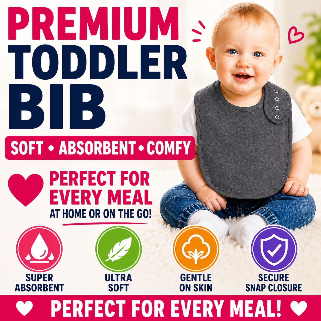 KiddyStar Double Layer Bandana Bibs - Thick, Multi Snaps, Organic Cotton - Soft & Absorbent - For Drooling, Teething, Feeding 3