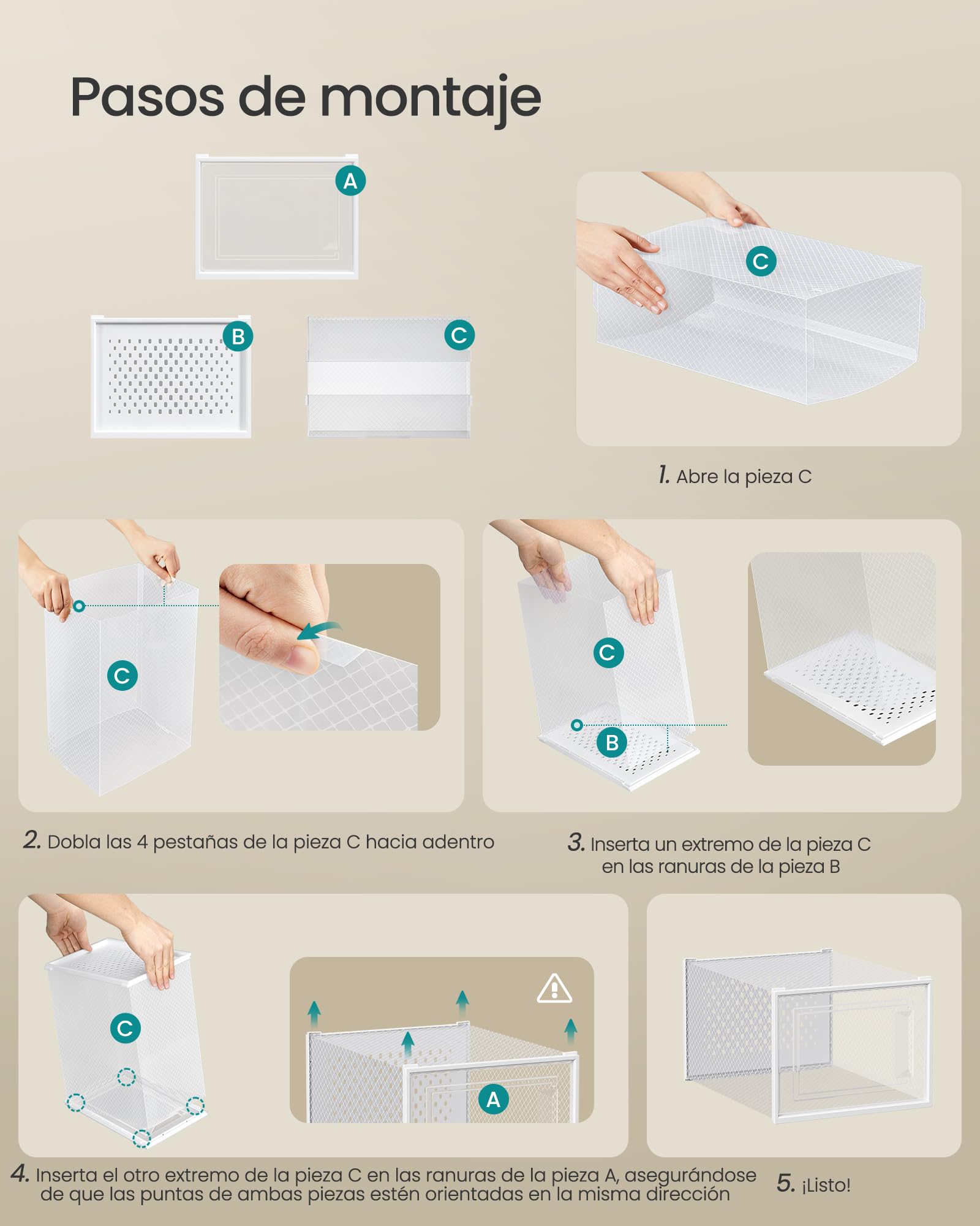 SONGMICS Cajas de Zapatos, Organizador de Zapatos de Plástico, Plegable y Apilable, para Zapatos de hasta Talla 47, Juego de 12, Transparente y Blanco Nube LSP12MWT