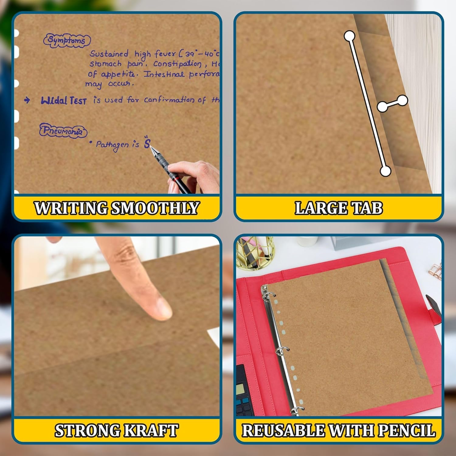 (Set of 3) 10-Part A4 Kraft Subject Dividers β 11-Hole Pre-Punched File Dividers for Ring Binders & Lever Arch Files, Durable Index Card Tabs for Office, School & Home 4