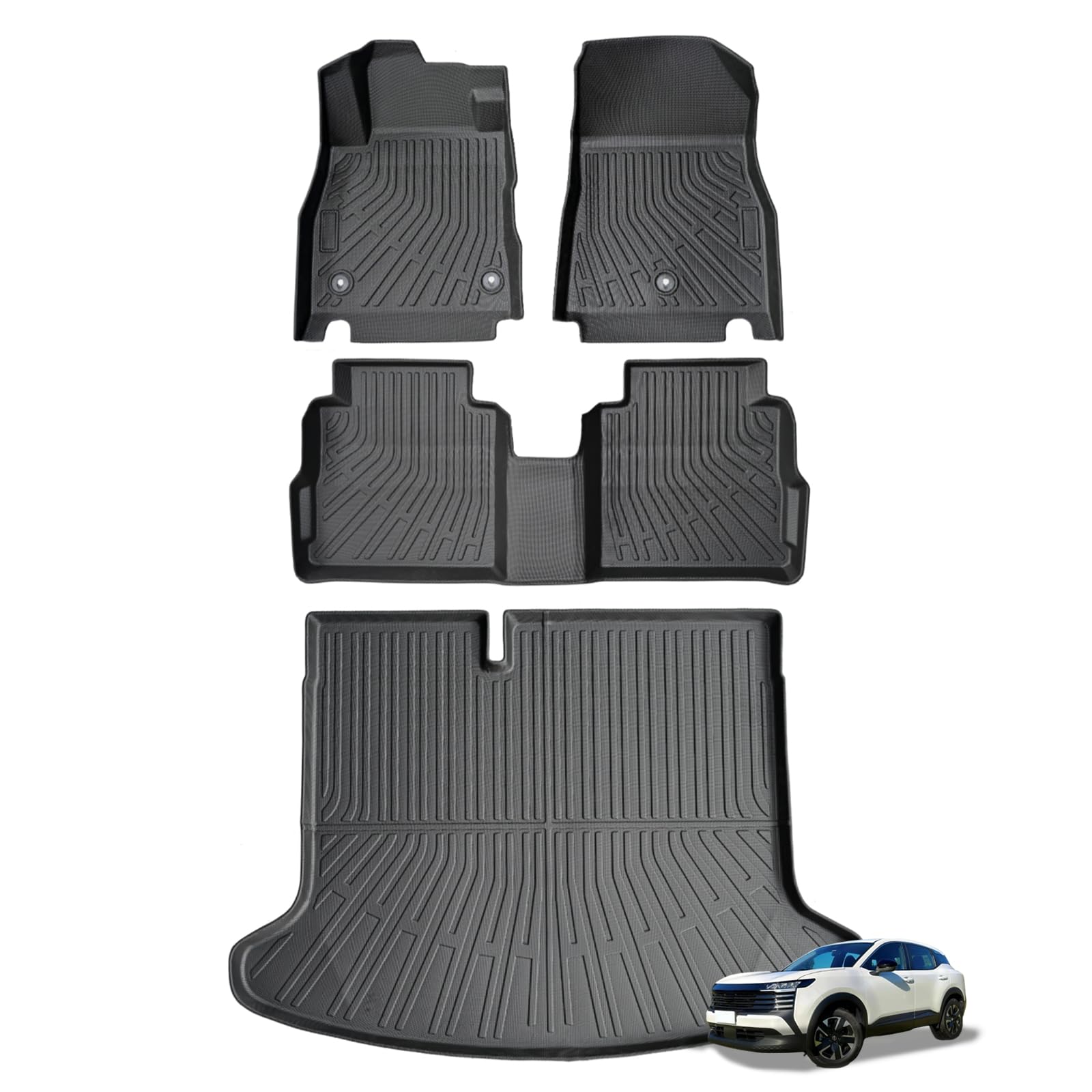 Joruoo-Floor Mats & Cargo Liner for 2018-2024 Nissan Kicks, TPE Car Floor Mats All-Weather Waterproof Heavy Duty Floor Liners Custom Fit for Kicks Accessories Automotive