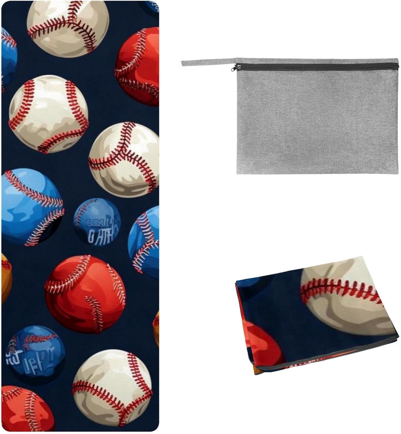 Yoga Towel, Baseball Pattern Non Slip Sweat Absorbent Hot Yoga Mat Towel for Hot Yoga, Pilates and Fitness - 72.8" x 26.8"