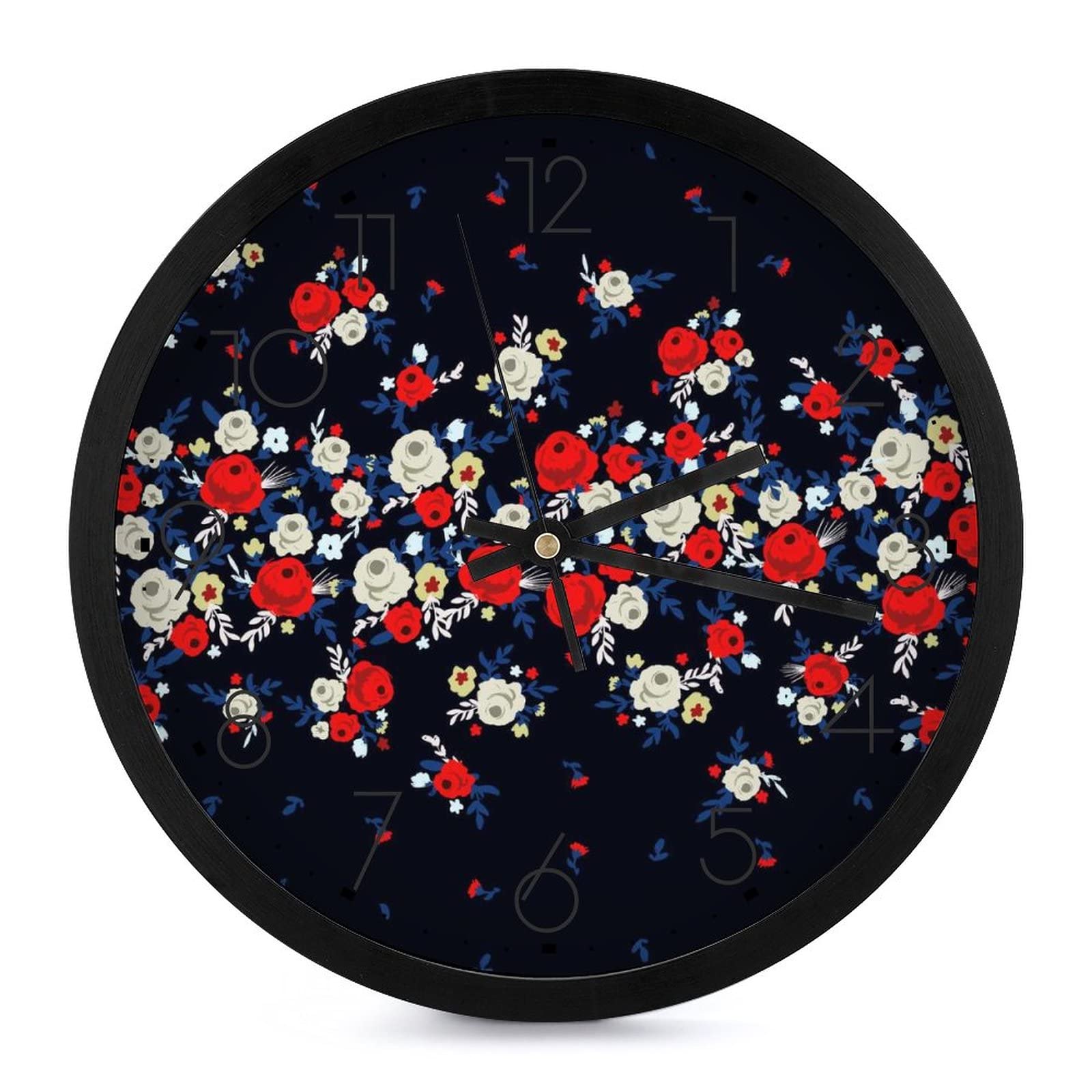 Pendule murale fleur rouge blanche moderne silencieuse 25.4cm